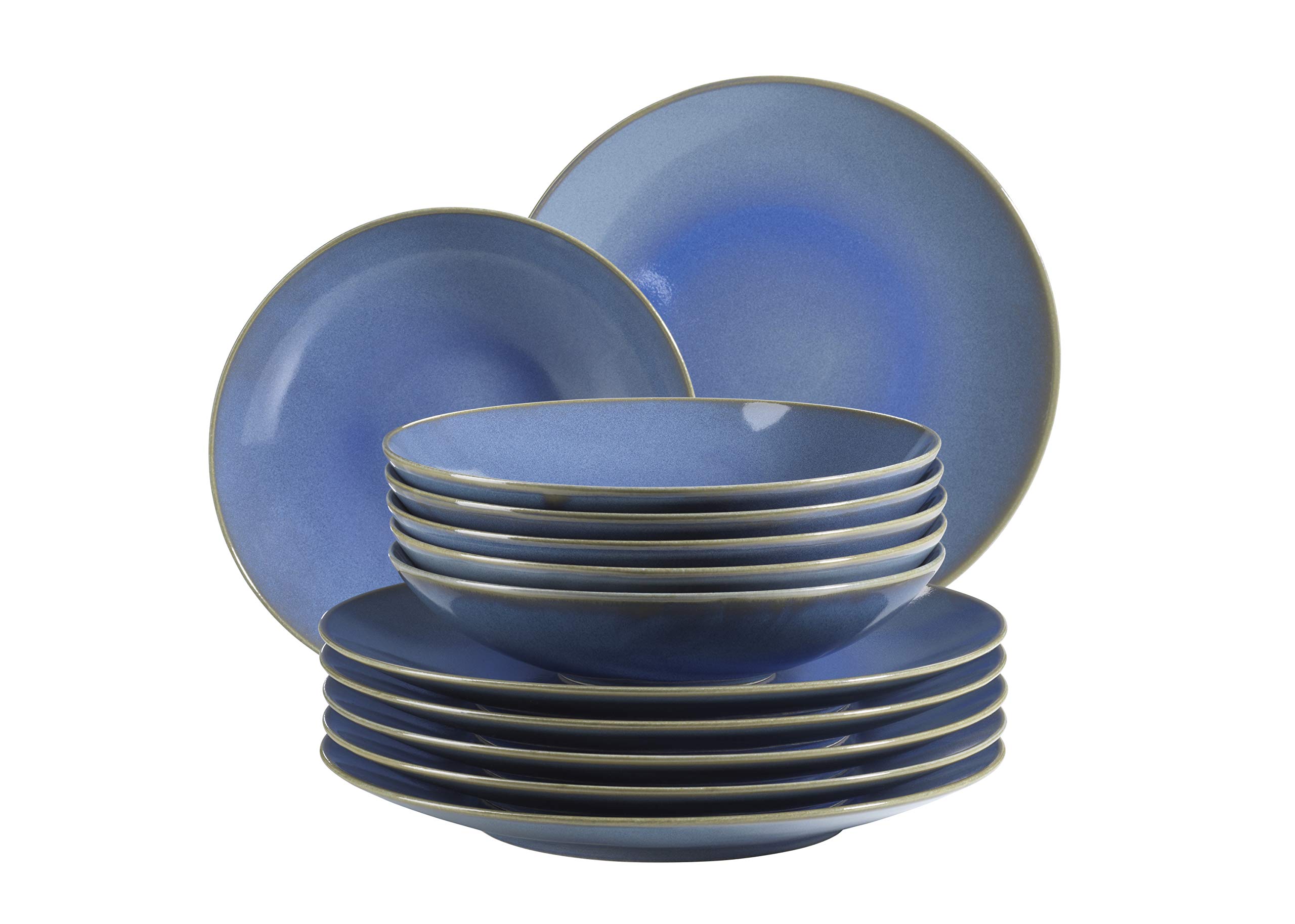MÄSER Ossia 931946 Série Ossia Lot de 12 assiettes modernes pour 6 personnes avec assiettes creuses et assiettes plates, bleu roi, grès