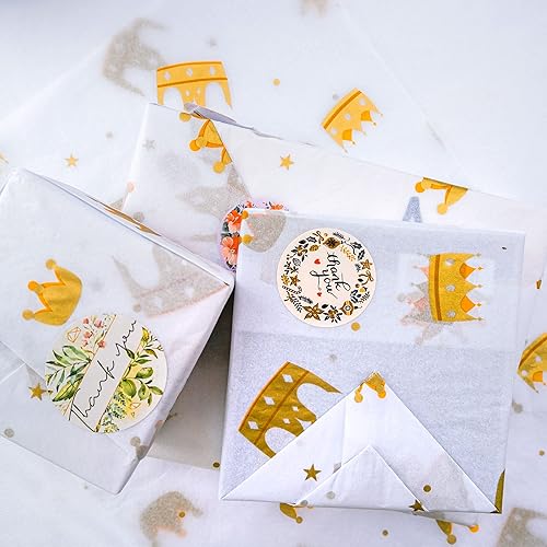 Miniatura 5 de MR FIVE 100 hojas blancas con papel de seda dorado a granel, 20 x 14 pulgadas, papel de seda de diseño dorado para bolsas de regalo, cumpleaños, San