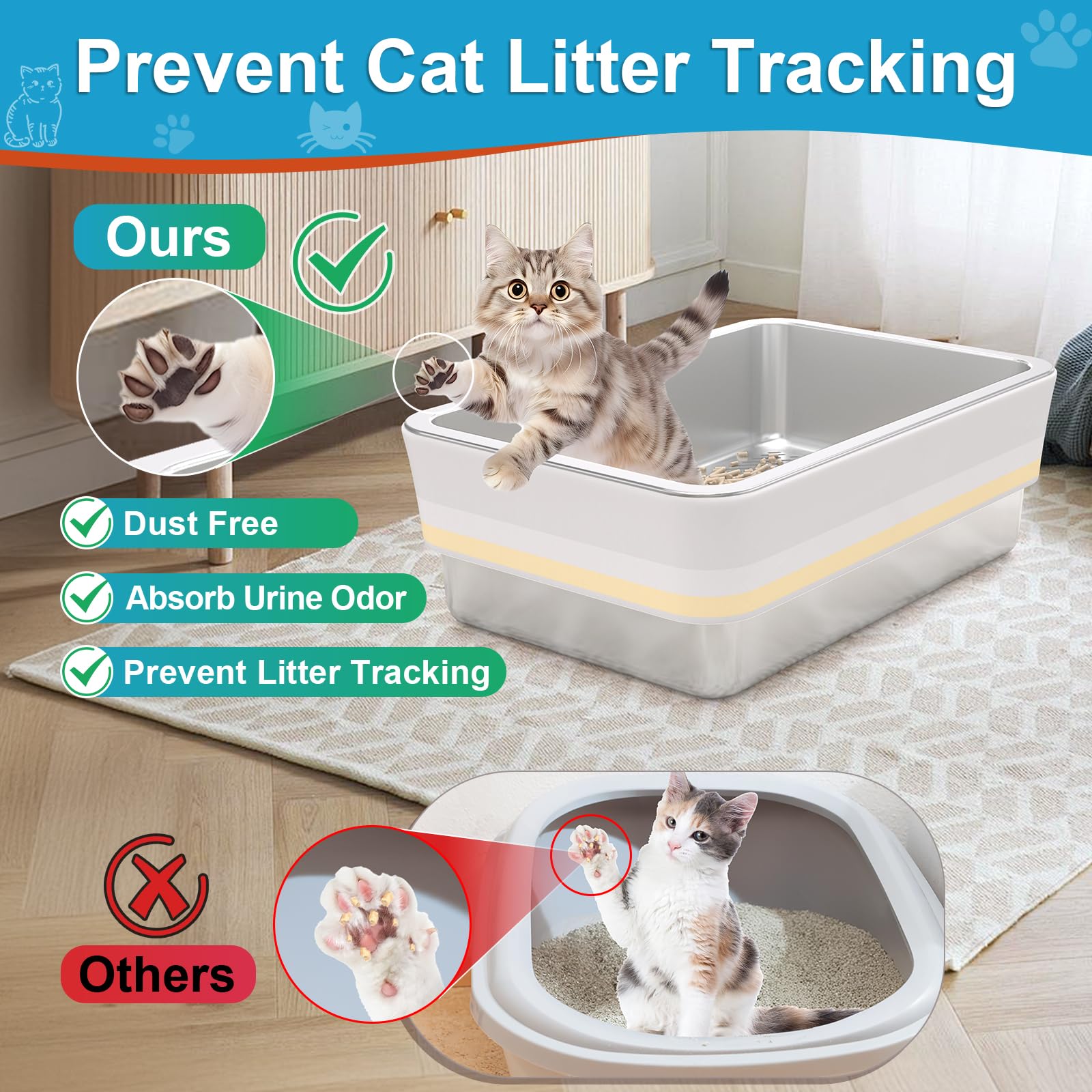 Stainless Steel Sifting Litter Box,Sifting Cat Litter Box