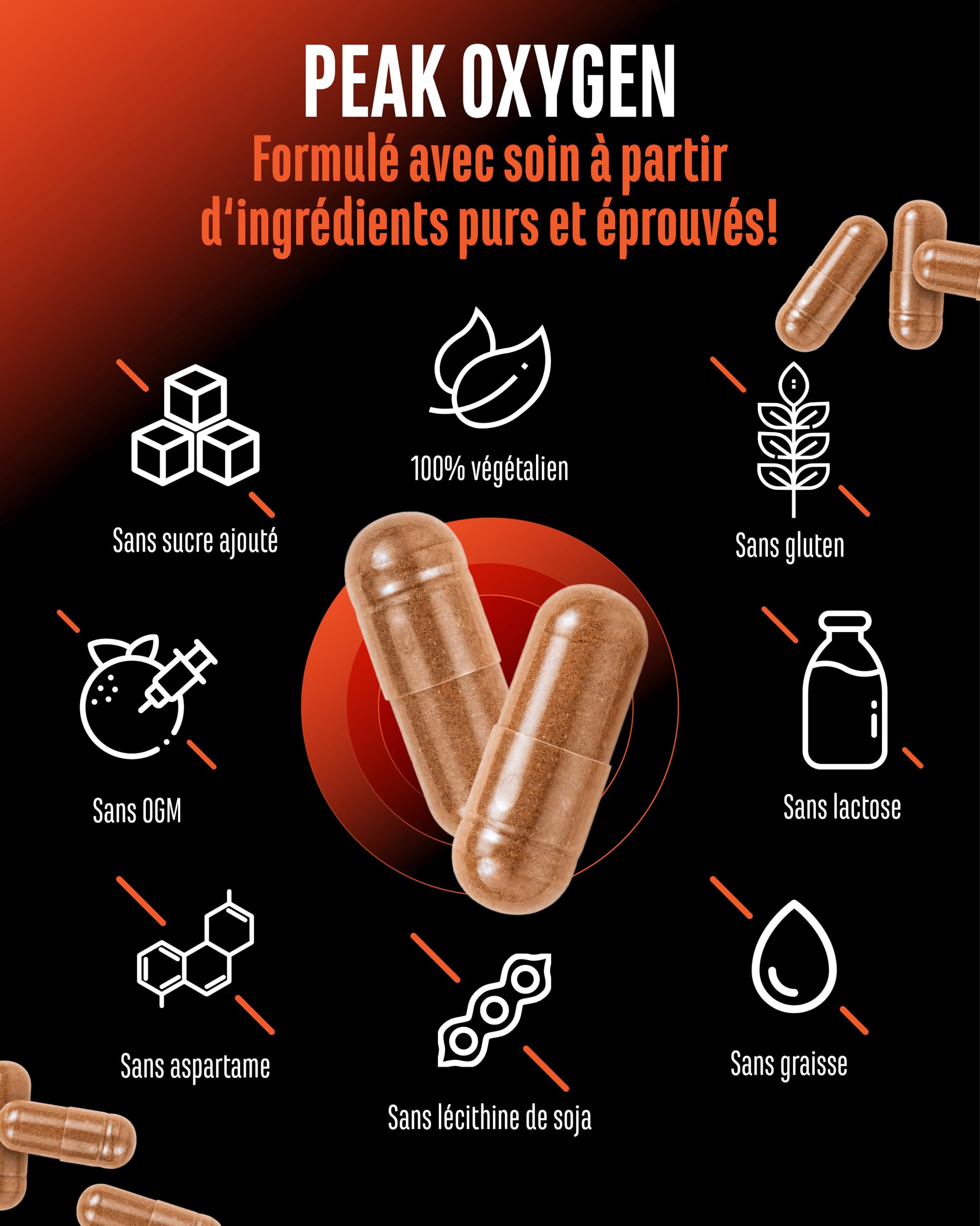 Peak Oxygen - 180 Gélules Vegan - 6125 mg par Dose/Jour - Complexe de 6 Champignons avec Cordyceps, Reishi, Shiitake, Hericium, Maitake et Pleurote - TMG, Taurine et Matière 1ère de Marque : AstraGin®