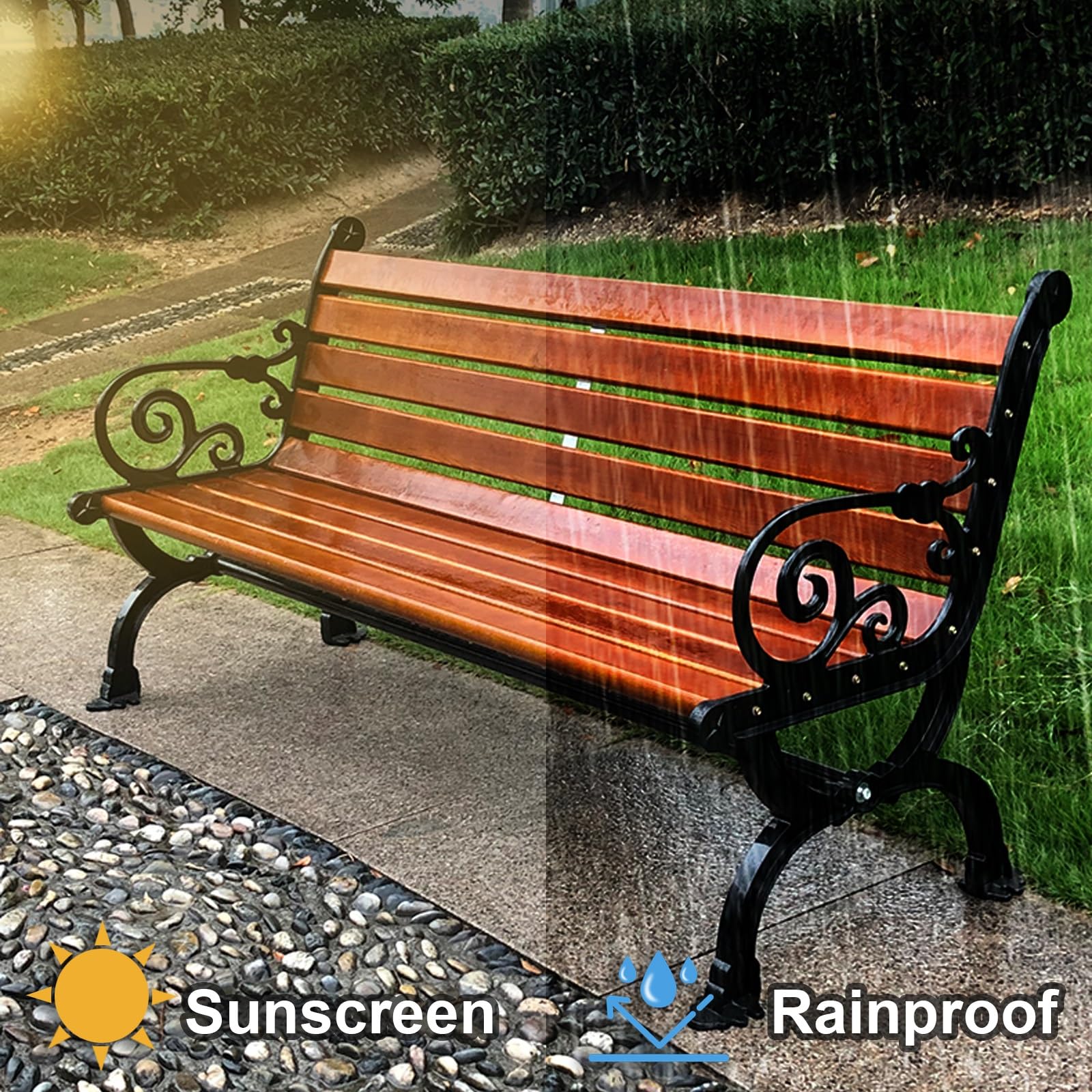 Panca da Esterno in Metallo Resistente alle Intemperie, Panche da Giardino per Esterni per Patio, Prato, Cortile, Balcone, capacità 2-3 Adulti(150cm/59in)