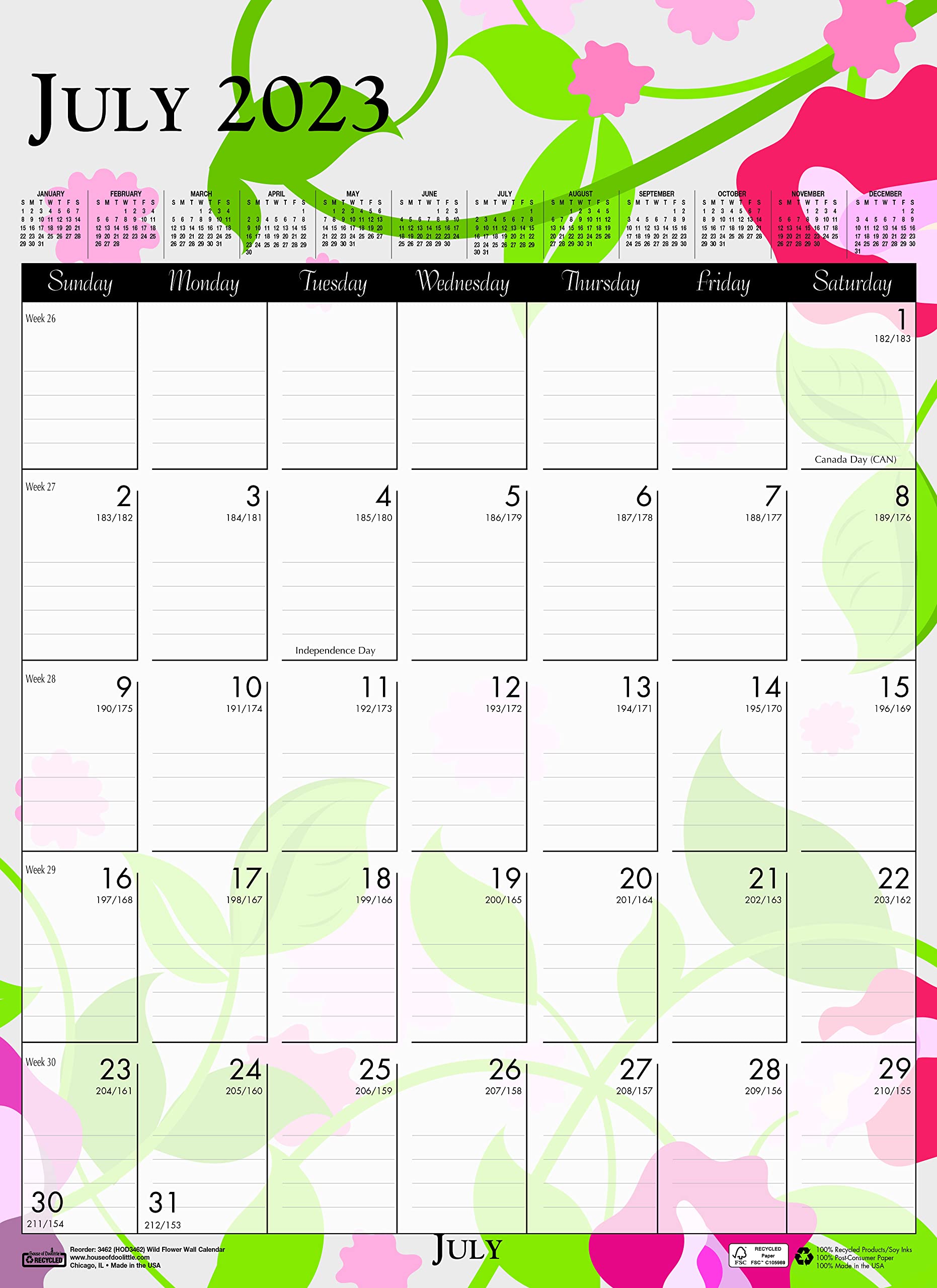 House of Doolittle Monatlicher Wandkalender 2023, Wildblume, 30,5 x 41,5 cm, Januar - Dezember (HOD3462-23)