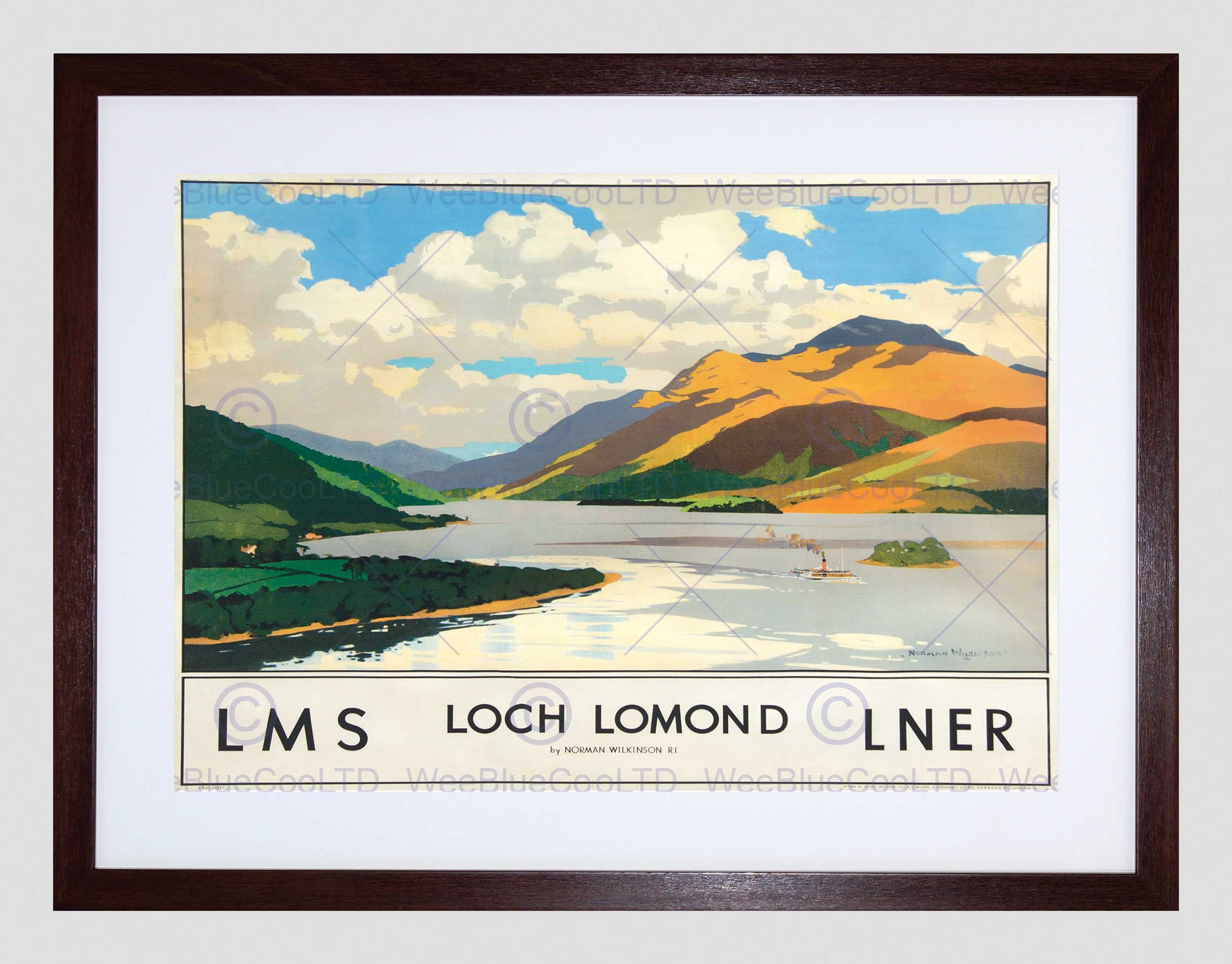 Wee Blue Coo Travel Scotland Loch Lomond Rails Art Picture Framed Wall Art Print