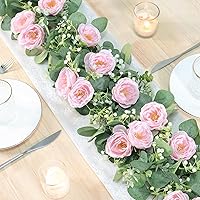 Vista 67 de TOCHGREEN 4 Pack 24Ft Artificial Eucalyptus Flower Garland with Champagne Roses, Fake Rose Flower Greenery Garland Floral Vines for Wedding Home