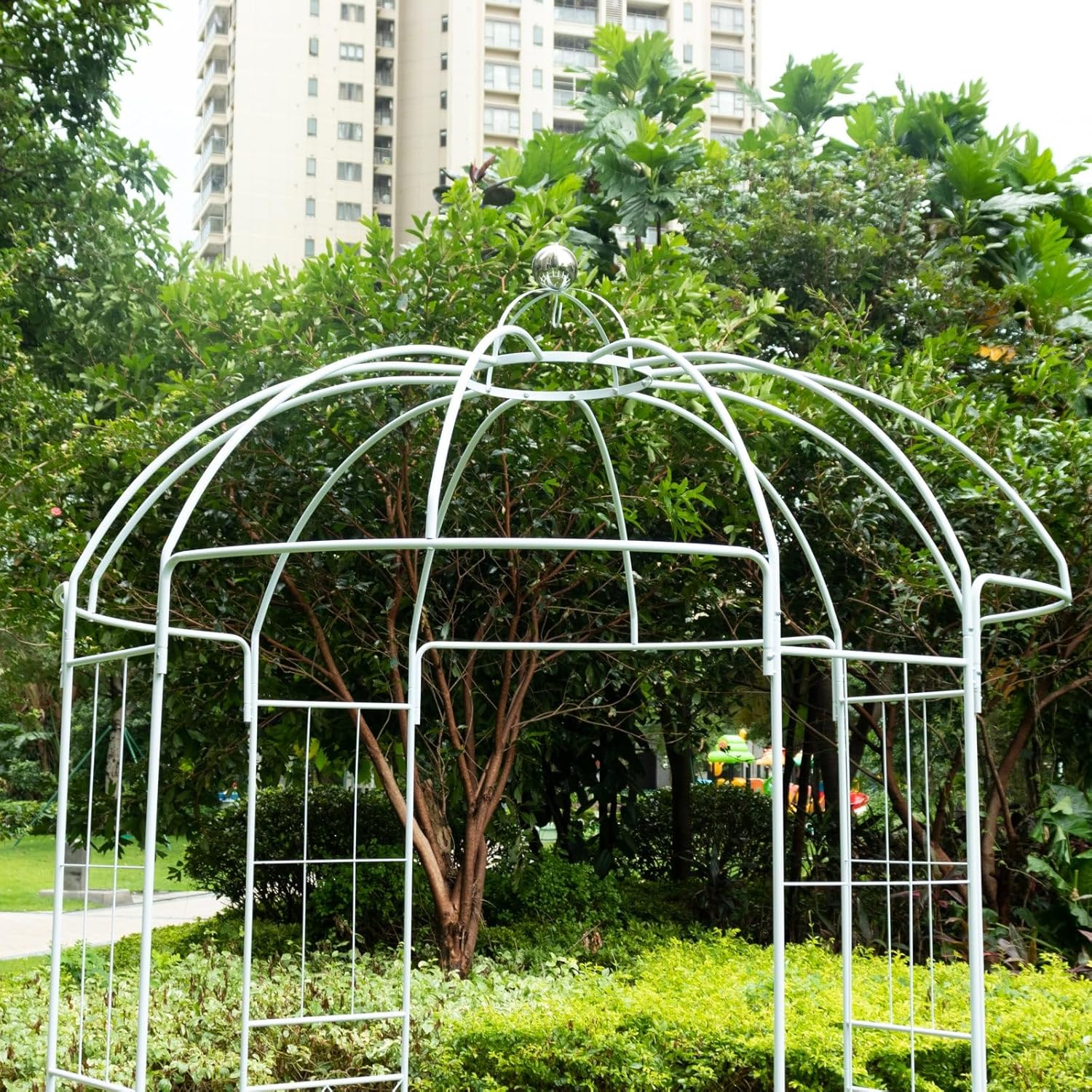 Efavormart 10ft White Metal Birdcage Wedding Arch, Large Garden Gazebo Pergola Arbor for Outdoor Ceremonies, Vines and Immersive Event Staging