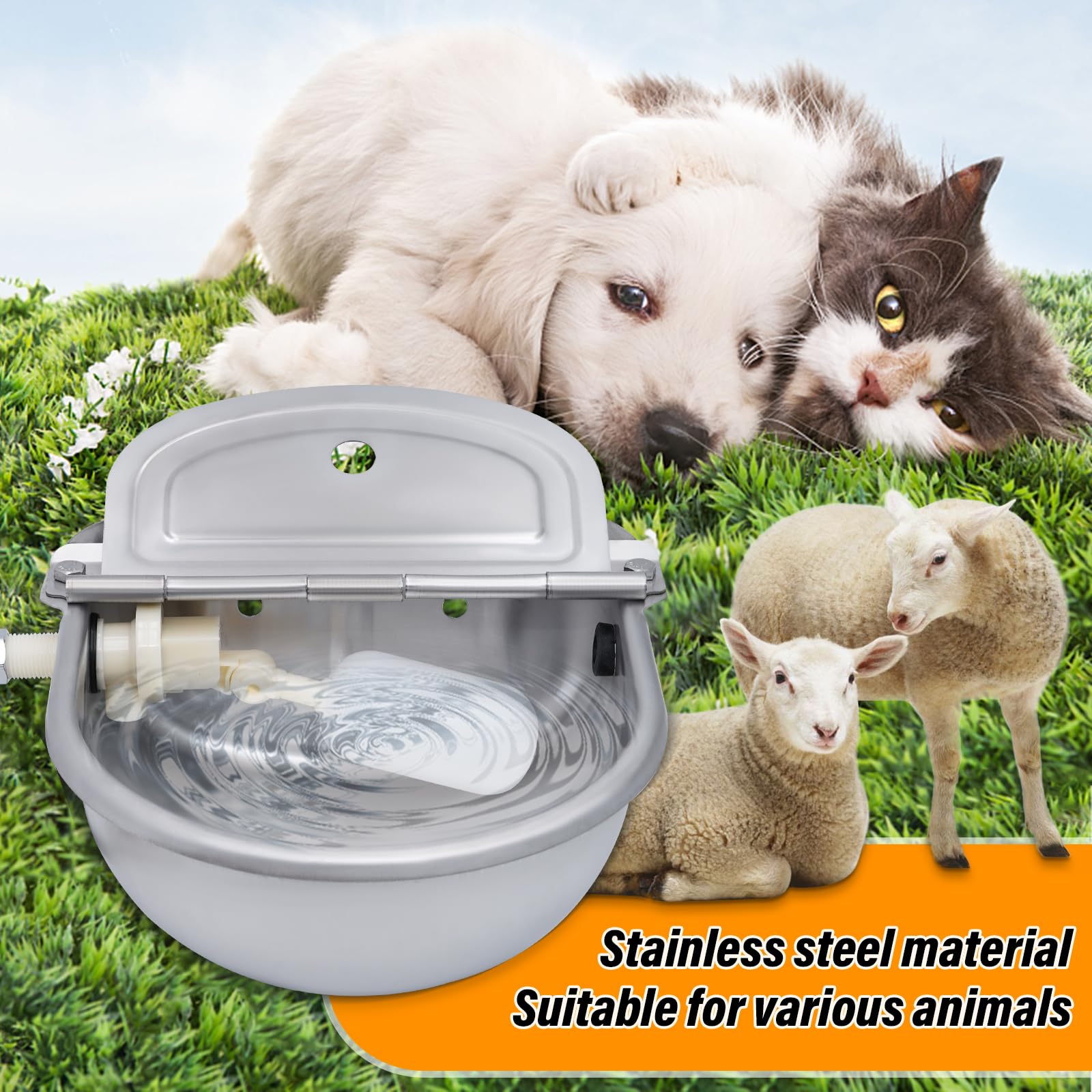 Abreuvoir Automatique pour Animaux De Compagnie, Gamelle Eau Chien en Acier Inoxydable, Pipe À Eau De 80 Cm, Vanne À Flotteur 1/2", pour Poules Chat Cheval Chevre