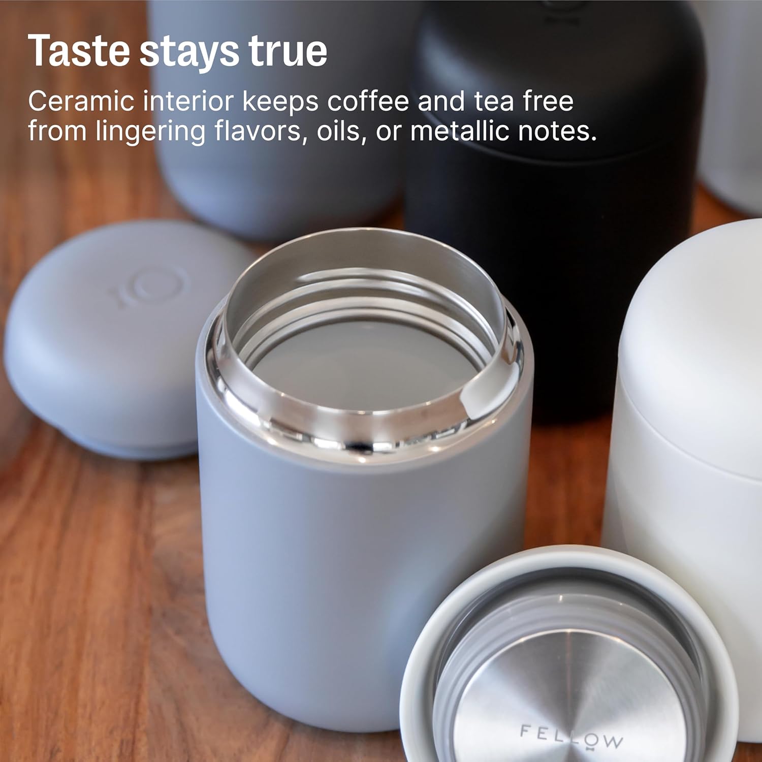 Fellow 16 oz Carter Wide Travel Mug - Wide Mouth Vacuum-Insulated Stainless Steel - Tea and Coffee Tumbler - Travel Coffee Mug with Ceramic Interior - Stone Blue - Image 5