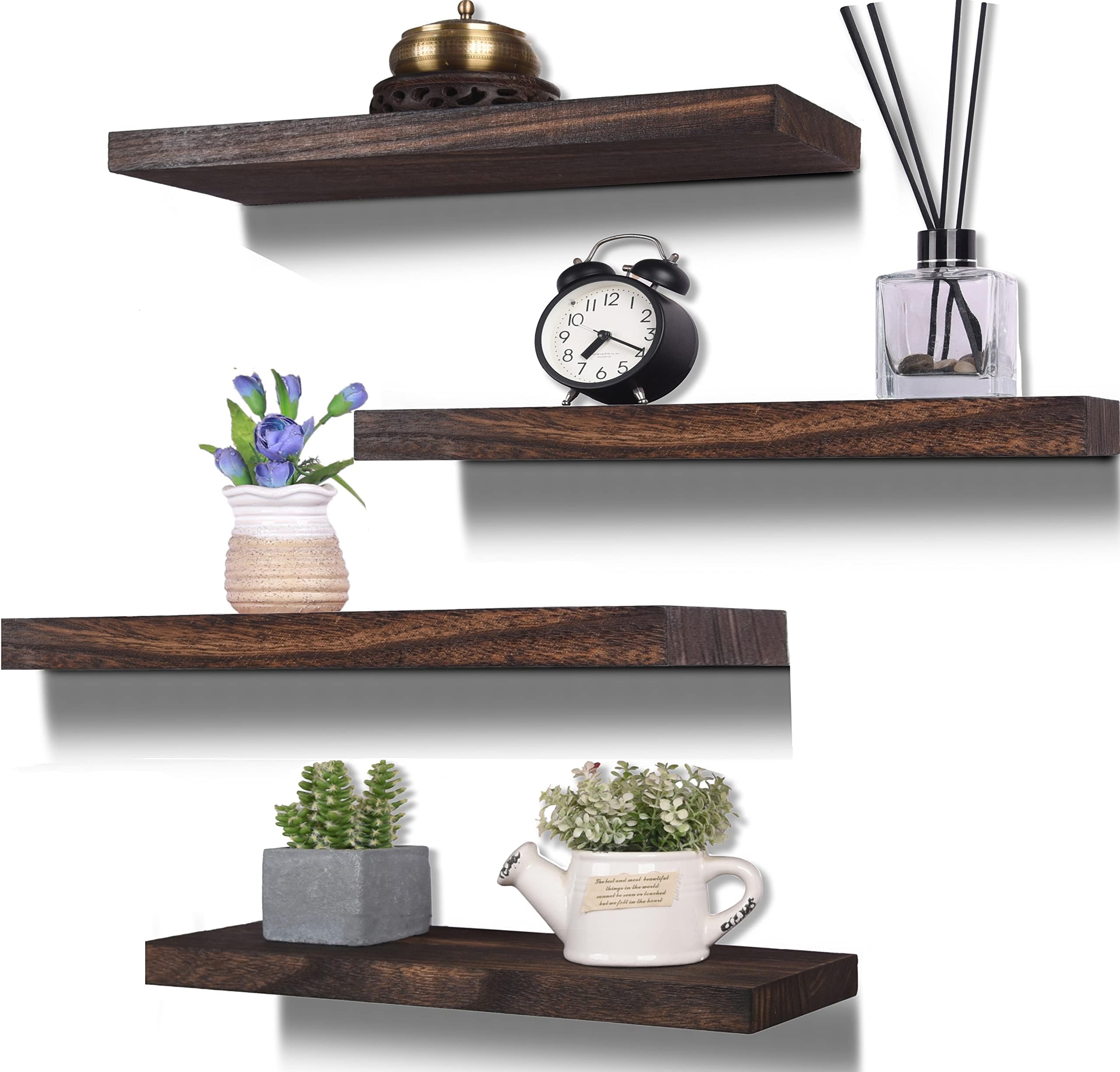 oridom Floating Shelves for Wall, Black Wood Wall Shelf Set