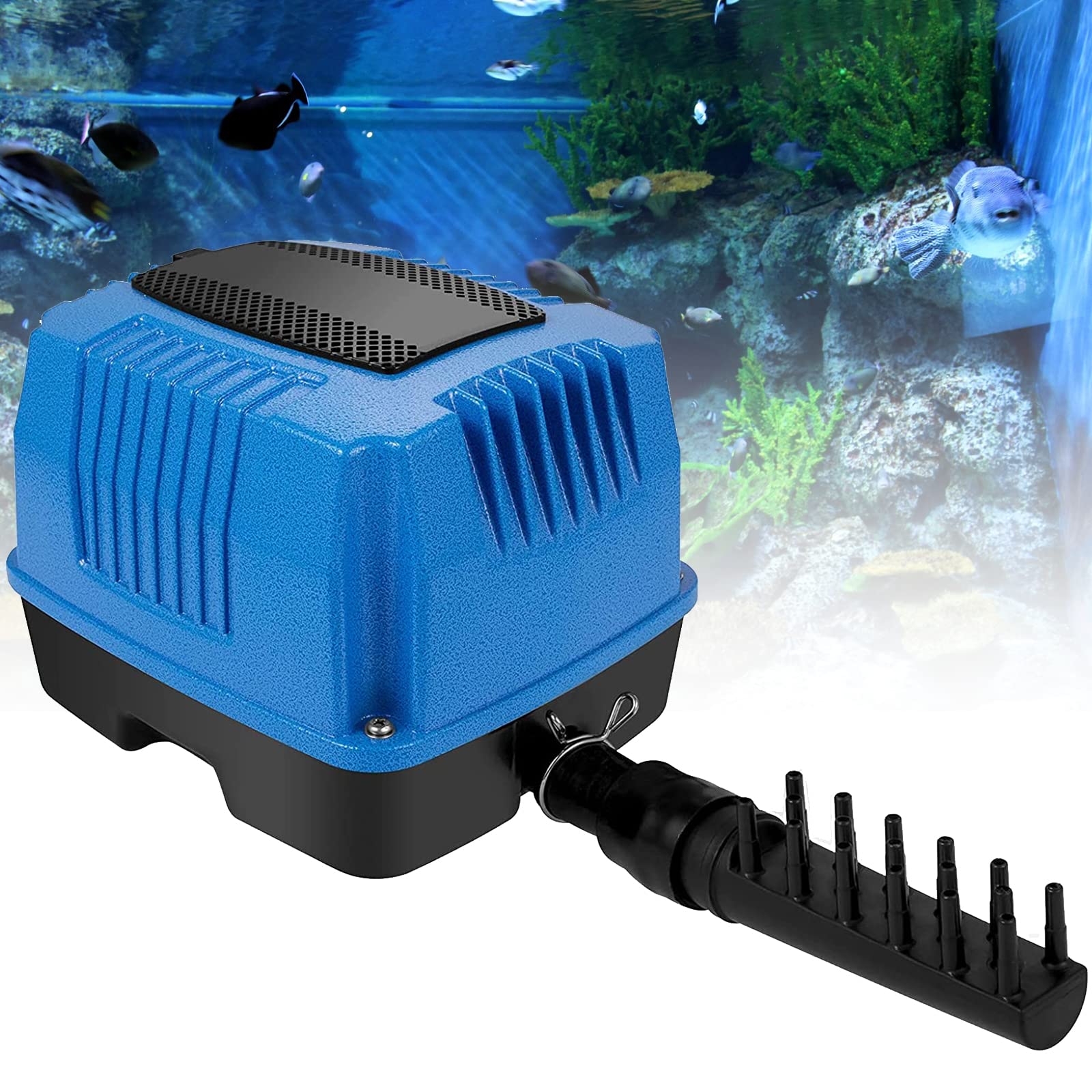 Bomba De Aire para Acuarios, Bomba De Oxígeno Silenciosa 40W, con 17 Salidas Difusor, Flujo De Aire Máximo 85L/ Min, para Estanque De Peces, Acuario, Hidroponía, Tratamiento De Residuos