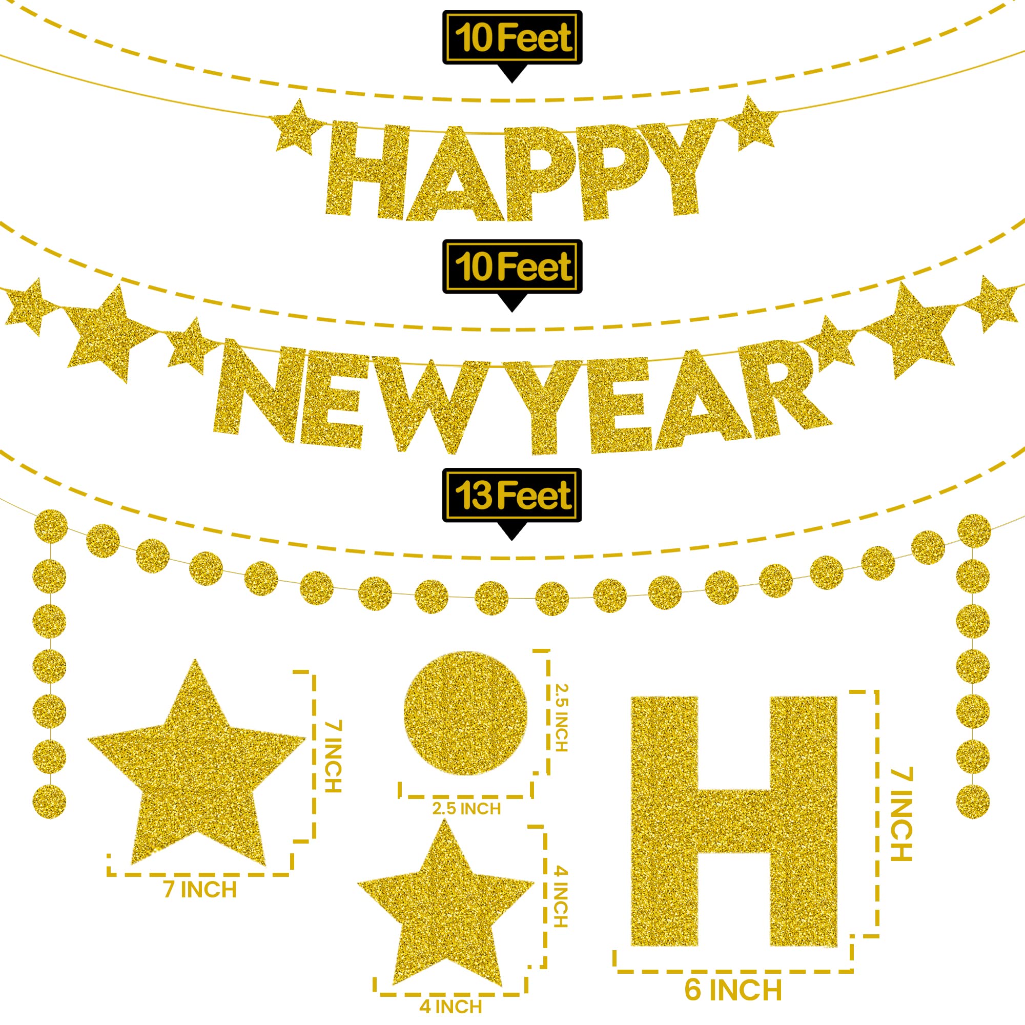 Snapklik.com : Gold Happy New Year Banner - Pre-Strung 10 Feet Happy ...
