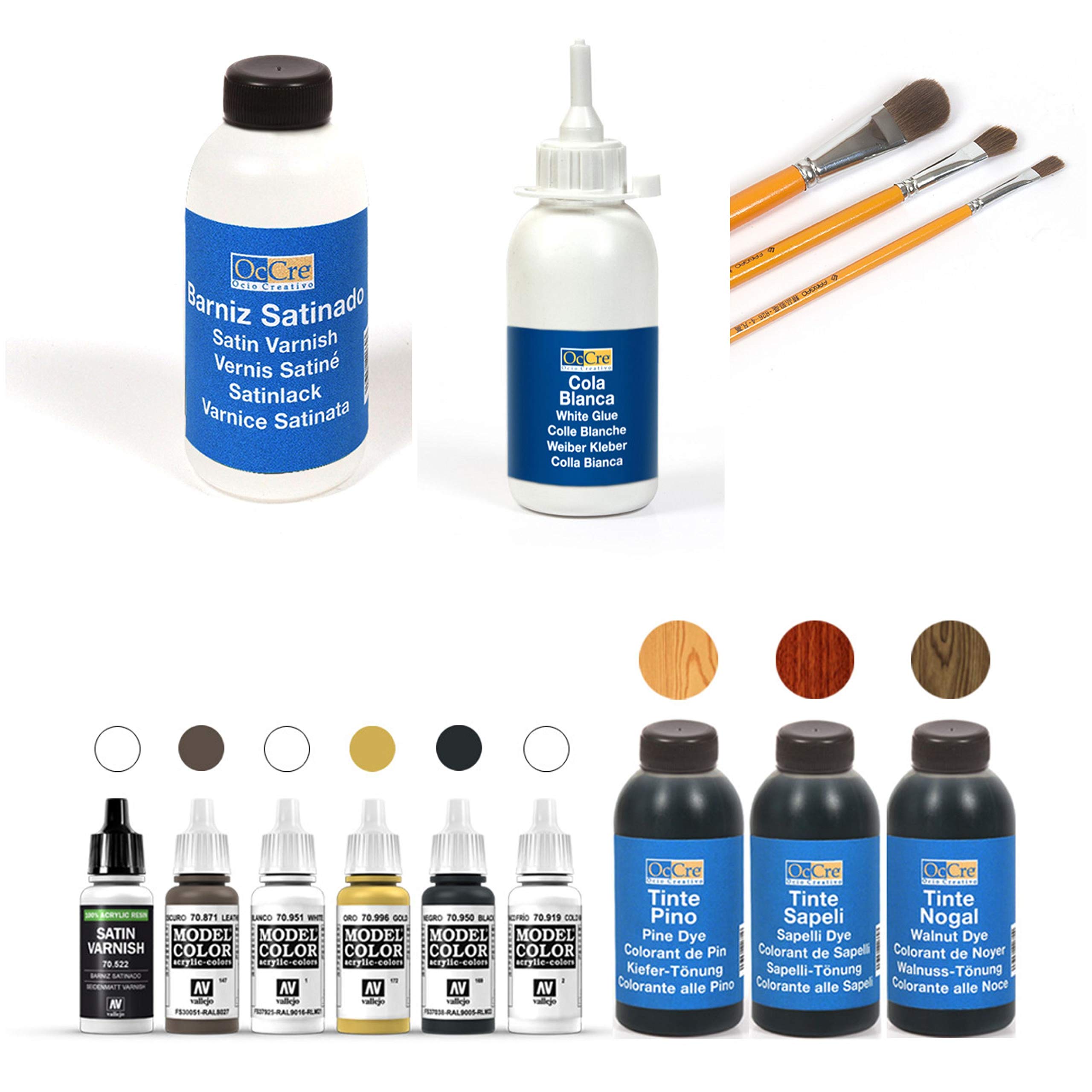 Occre Pack Colori + Colla Bianca +PENNELLI per MODELLISMO NAVALE