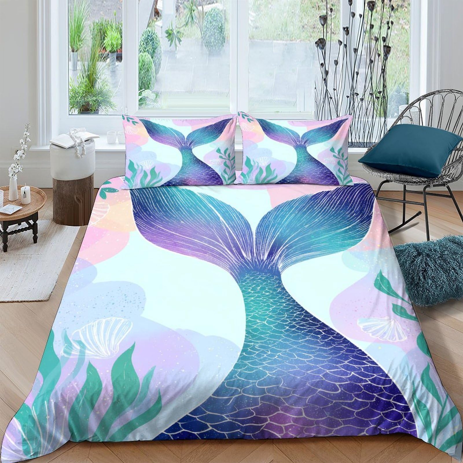 Ctjqhvkz Style-3 3D Printed Mermaid Tail Fitted Sheet Microfiber Soft Pastel Ocean Waves Mattress Cover For Bedroom Guest Room Decor Single（135X200cm）