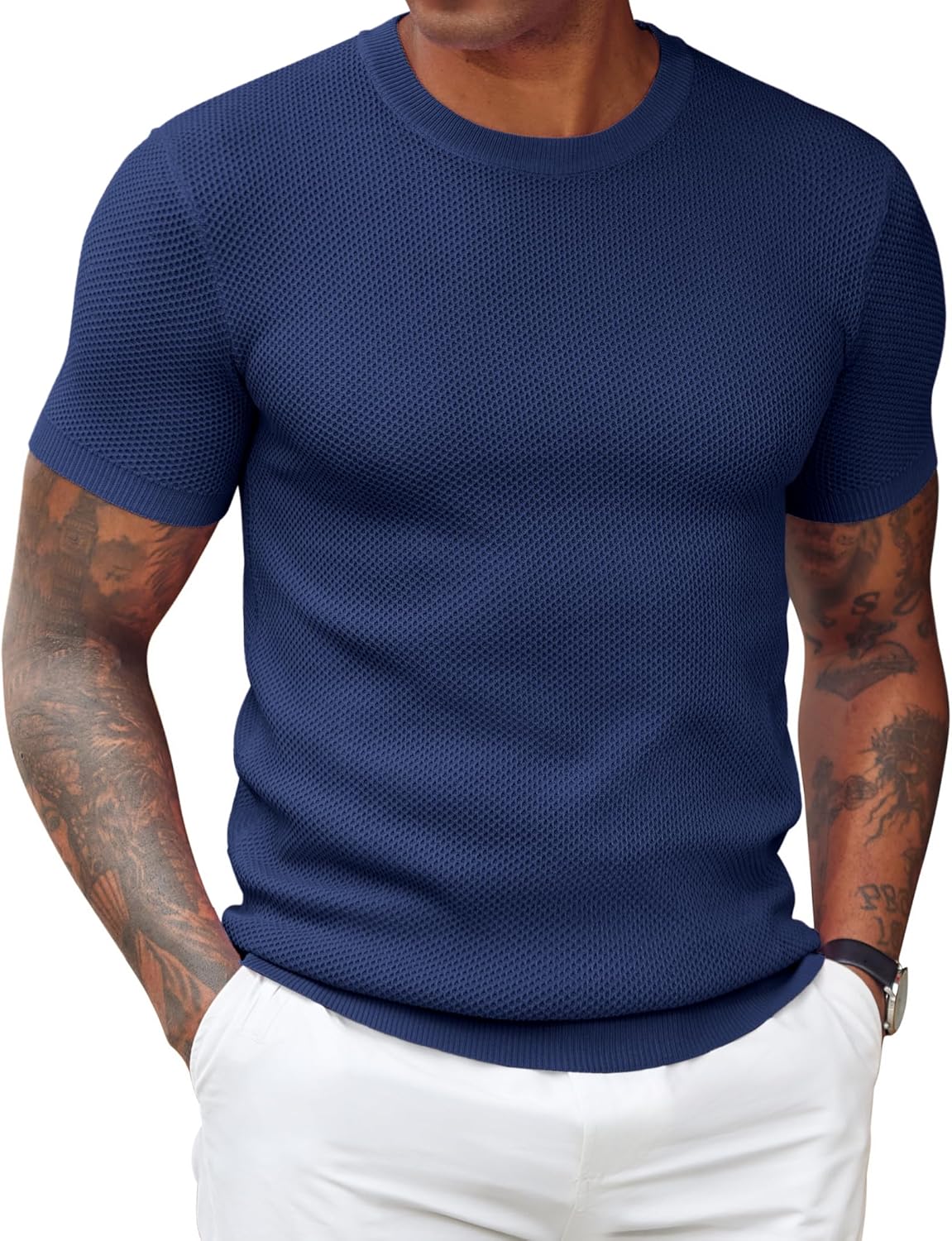 COOFANDY Men's T- Shirts Casual Short Sleeve Crewneck Shirts Solid Textured Knit Pullover Tees