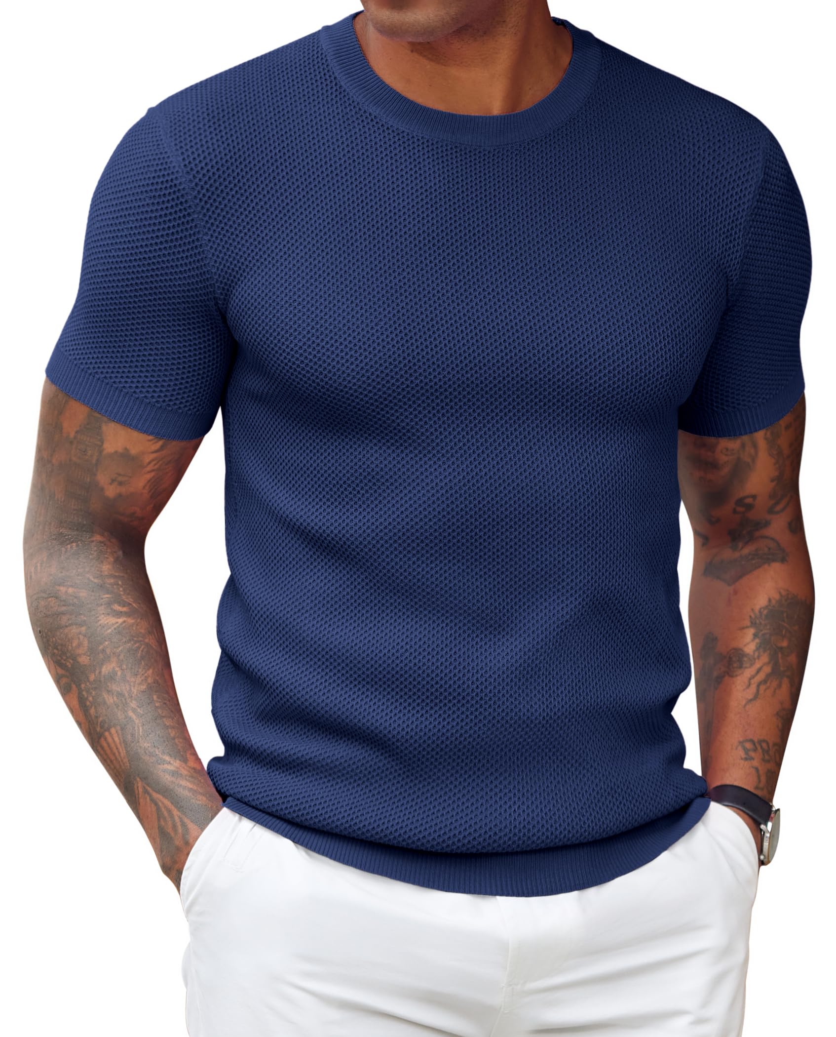 COOFANDY Mens T- Shirts Casual Short Sleeve Crewneck Shirts Solid Textured Knit Pullover Tees