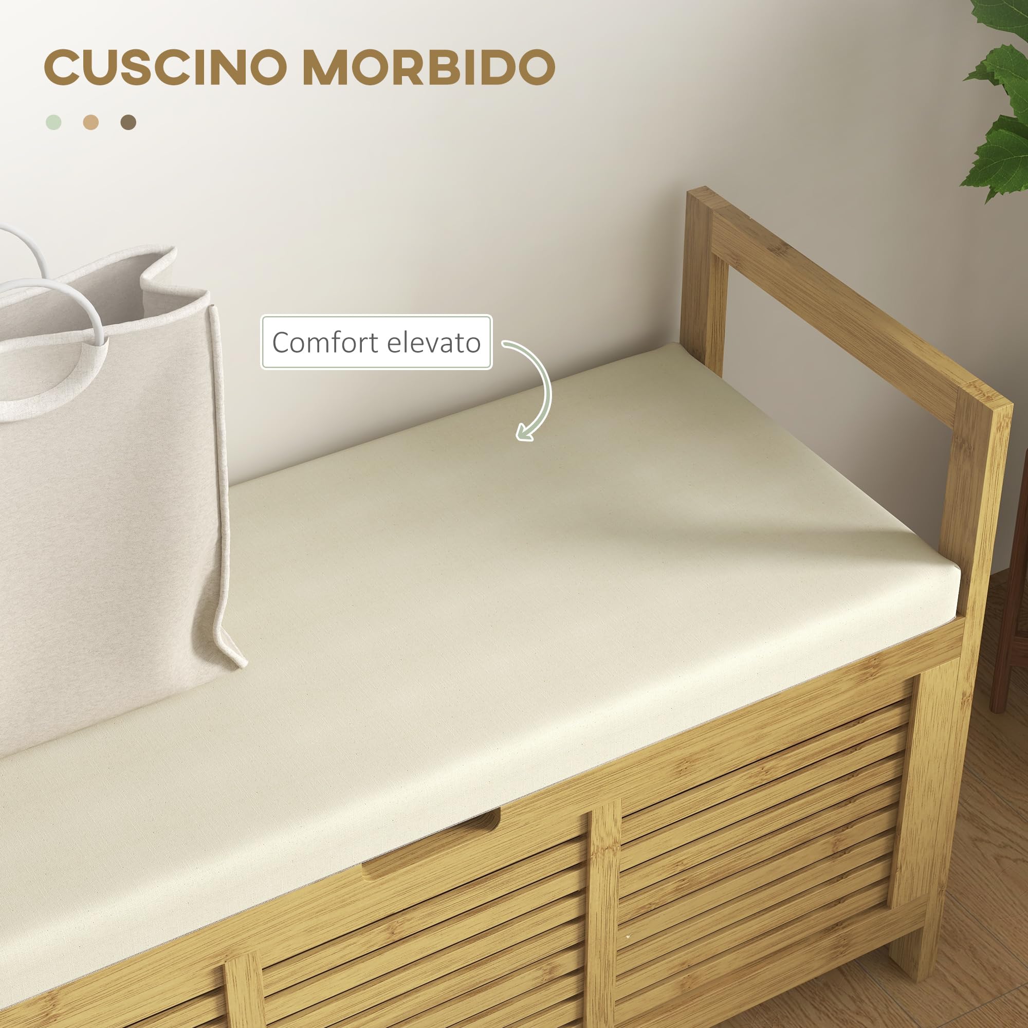 HOMCOM Panca Scarpiera a Doghe da Ingresso con Design a Ribalta, Mobile per Scarpe in Legno di Bambù, 100x40x60 cm, color Legno