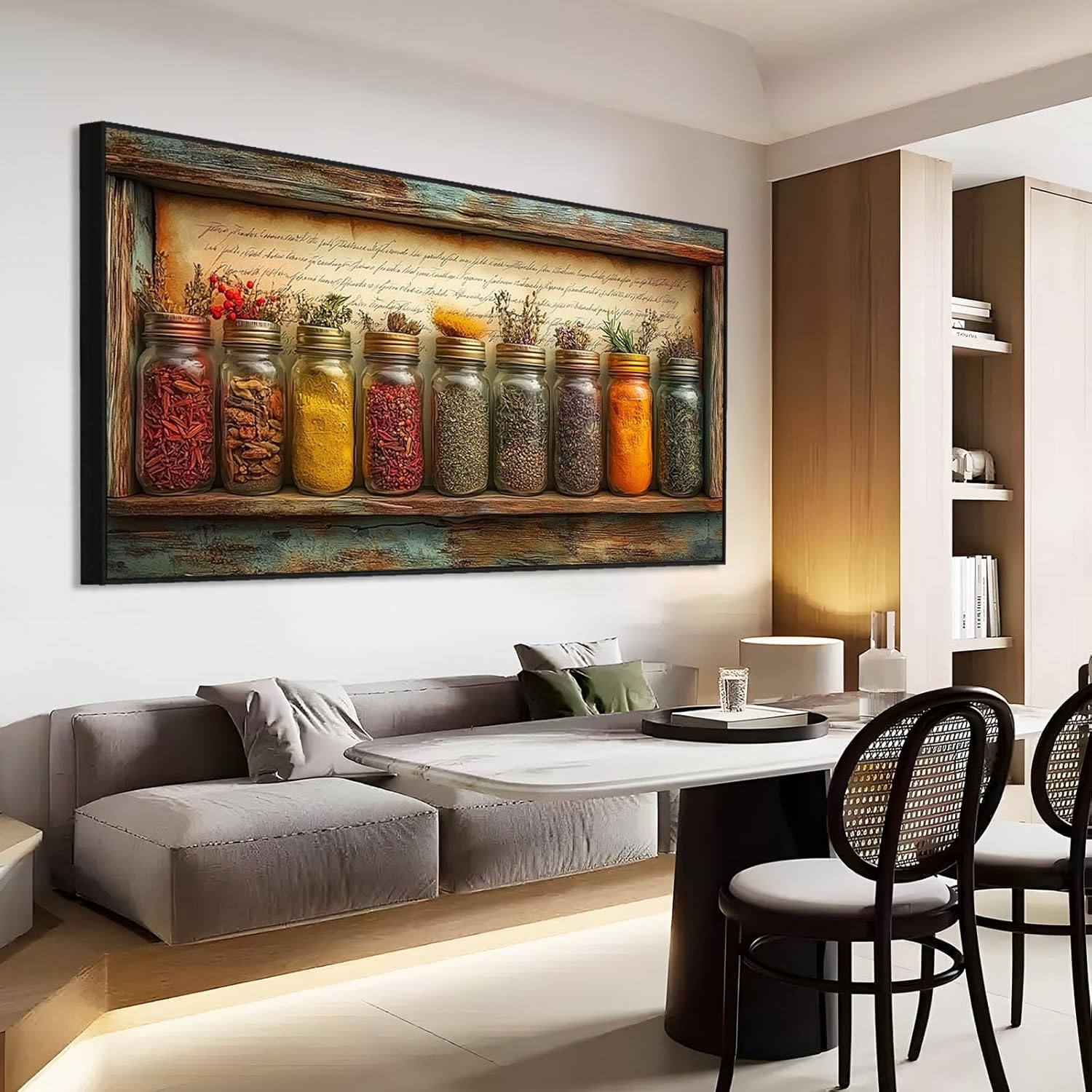 Canvas Wall Art: Herbs & Spices, Black Framed, 23"x12"|60x30cm - Kitchen & Dining Room Decor