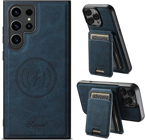 Miniatura 30 de PASNEW para iPhone 17 Estuche, Compatible con Carga Inalámbrica Magsafe Soporte para Tarjetas Cartera de Cuero Protección Magnética A Prueba de