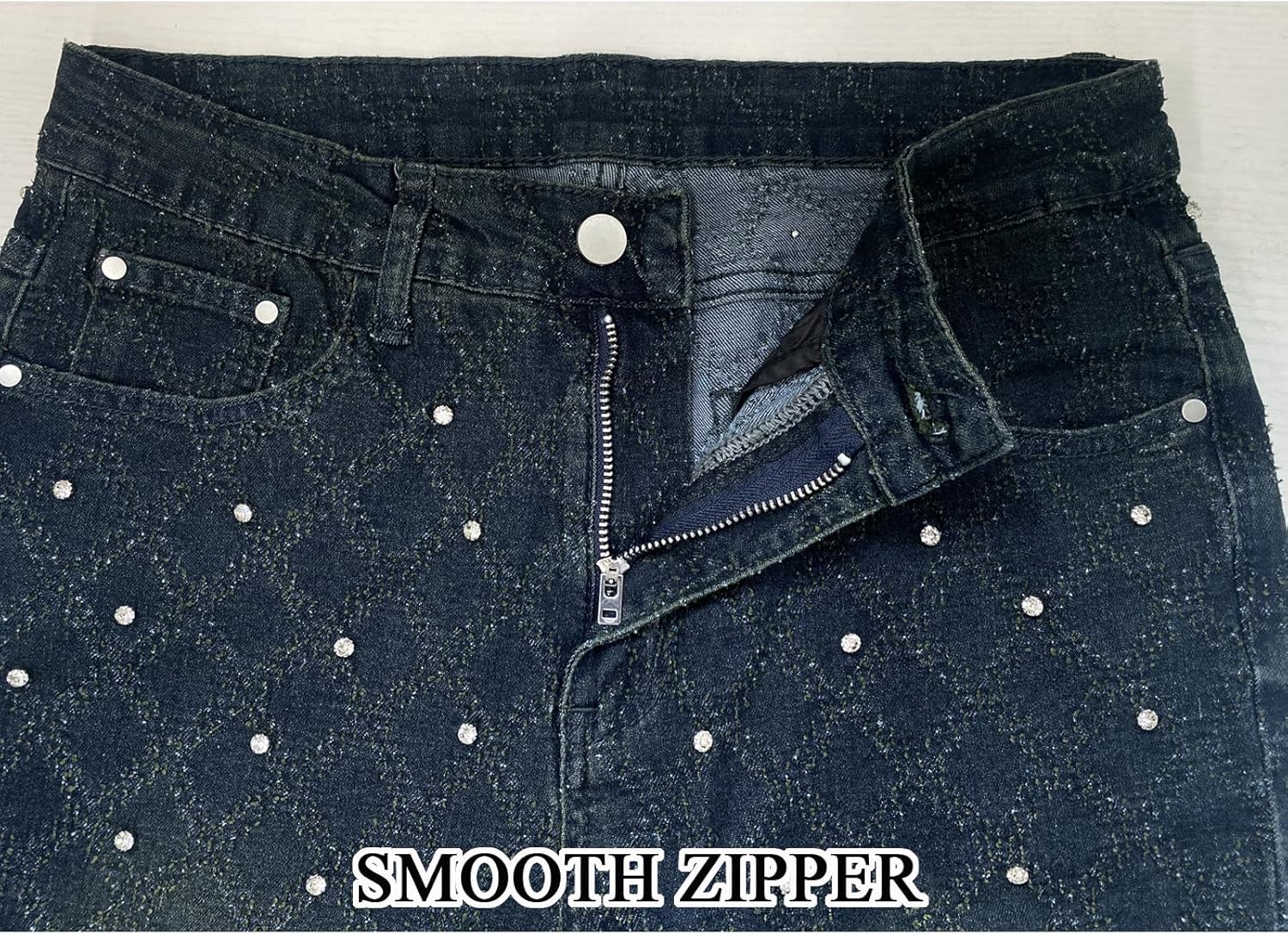 Rhinestone Skinny Stacked Jeans Mens Straight Leg Jeans Casual Pants Slim Fit Jeans Vintage Grunge Hip Hop Pants