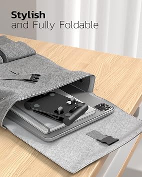 Nulaxy Full Aluminum Dual Folding Cell Phone Stand for Desk, Black | Height Angle Adjustable, Portable, Anti-Slip Base, Fits 18mm Thick Case Smartphone, Nintendo Switch Desk Essential Accessory