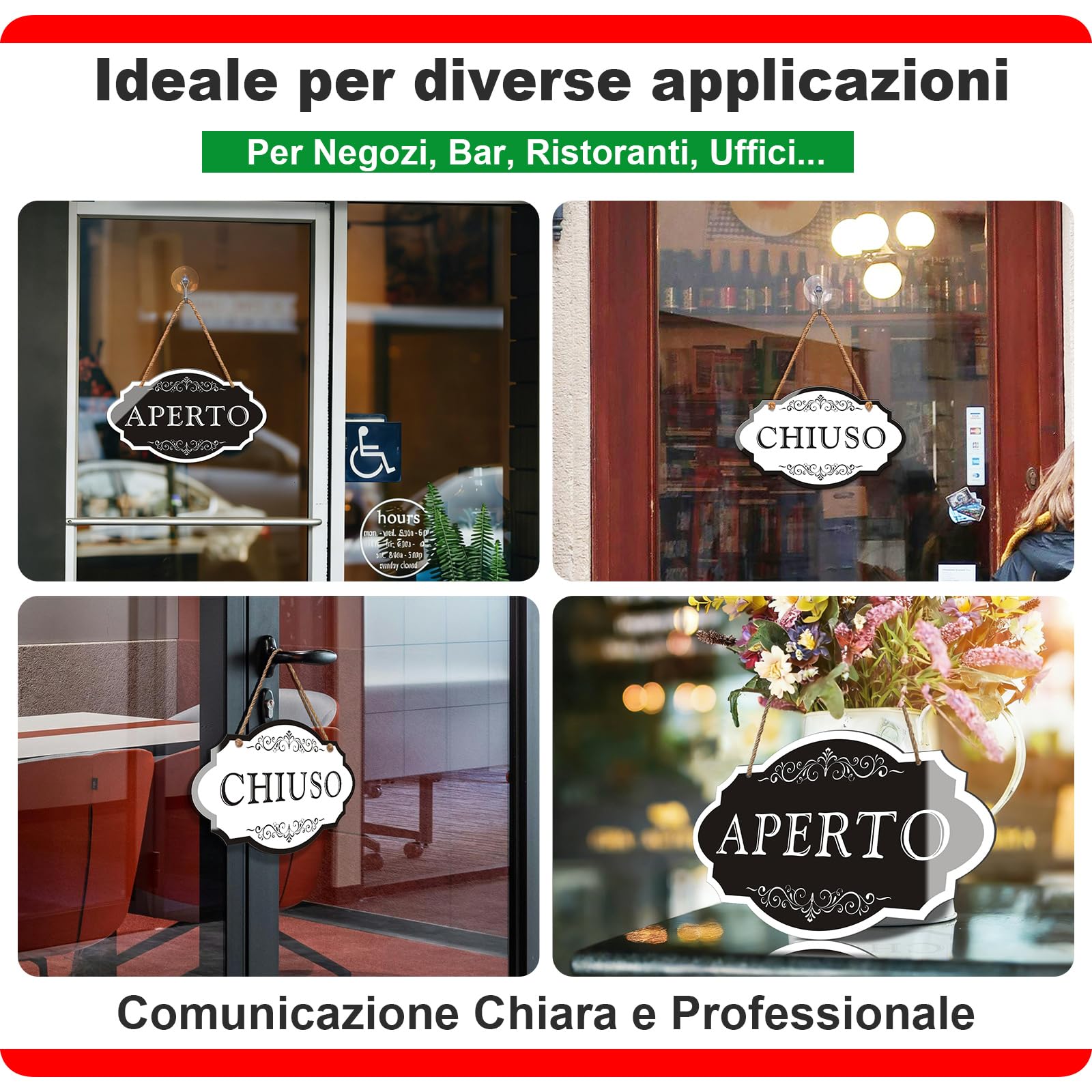 Cartello Aperto Chiuso per Negozio, In Acrilico Spesso 2mm, con Corda di Juta e Ventosa con Gancio - Completamente Attrezzato, Pronto all‘Uso (25x15 cm)