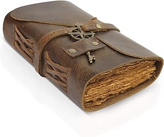 Vintage Leather Journal - Small Antique Handmade Leather Bound Journal with Old Fashioned Deckle Edge Paper - Perfect for Writing, Shadows Journal, a Grimoire, Sketching - Only 4"x6" - 10x15