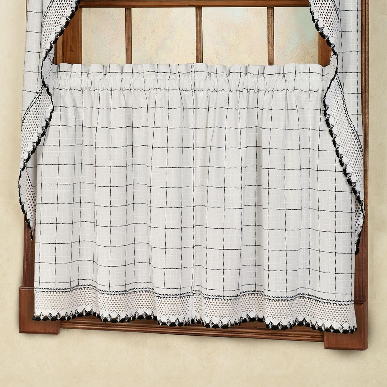 Kitchen Curtains for Windows 40+ Styles &amp; Colors Swag, Valance, Tier Sets &amp; Panels Cafe Curtains for Farmhouse, Rustic, Modern Décor, Adirondack Black, 36" Tier