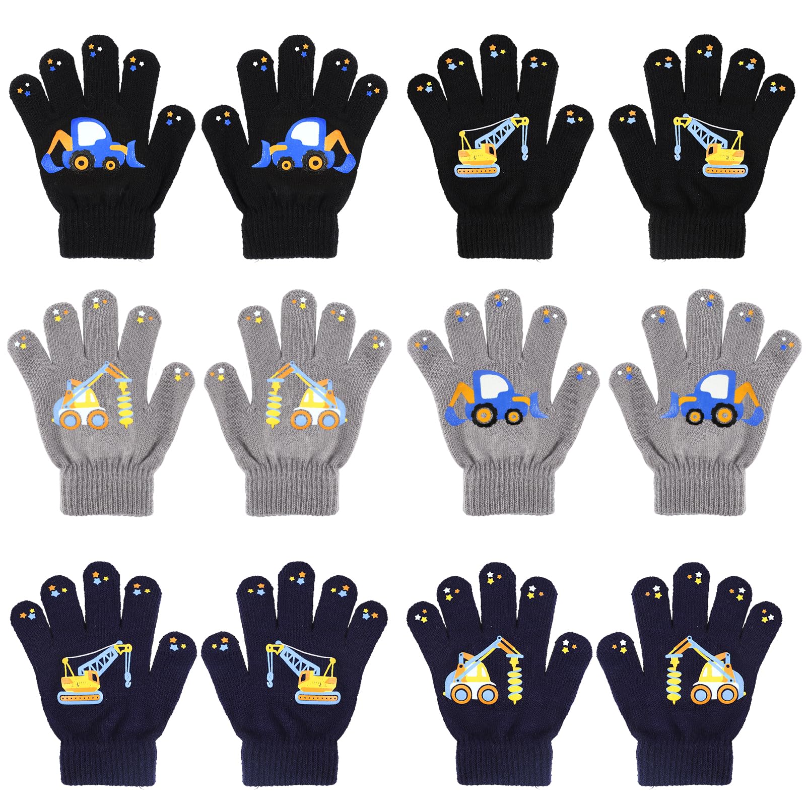 QKURT Guantes Mágicos Infantiles de Invierno Térmicos Dedos Completos para Niños Dinosaurios Excavadoras