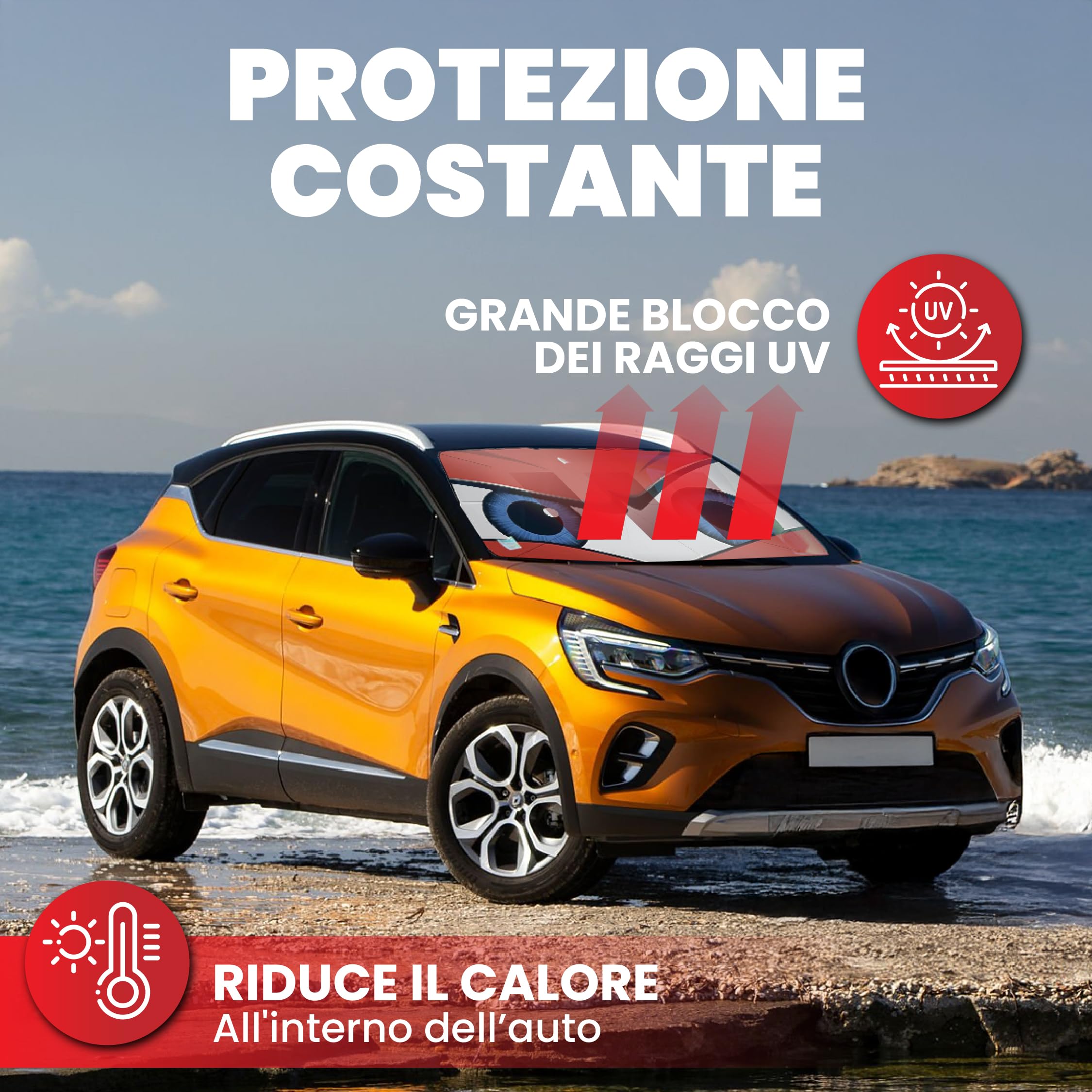 Parasole Auto Protezione Solare Anteriore per SUV, Parasole per Auto Ombrello Parasol Macchina 140x80cm Resistente ai Raggi UV Ombrello per auto con Rivestimento in Titani