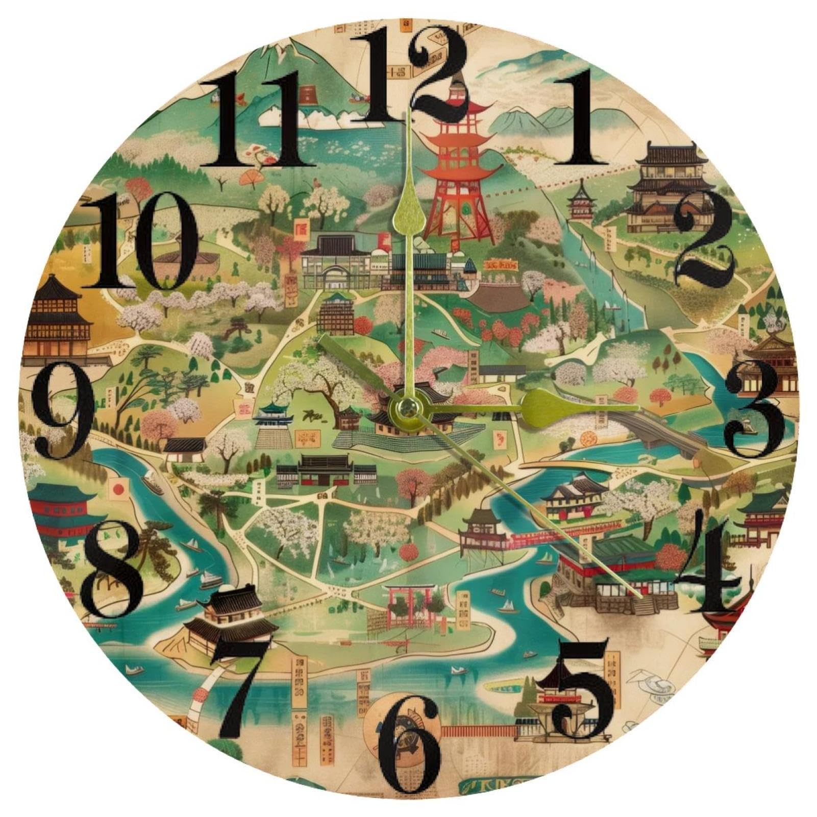 Horloge murale Carte du Japon ronde et silencieuse à quartz pour salon