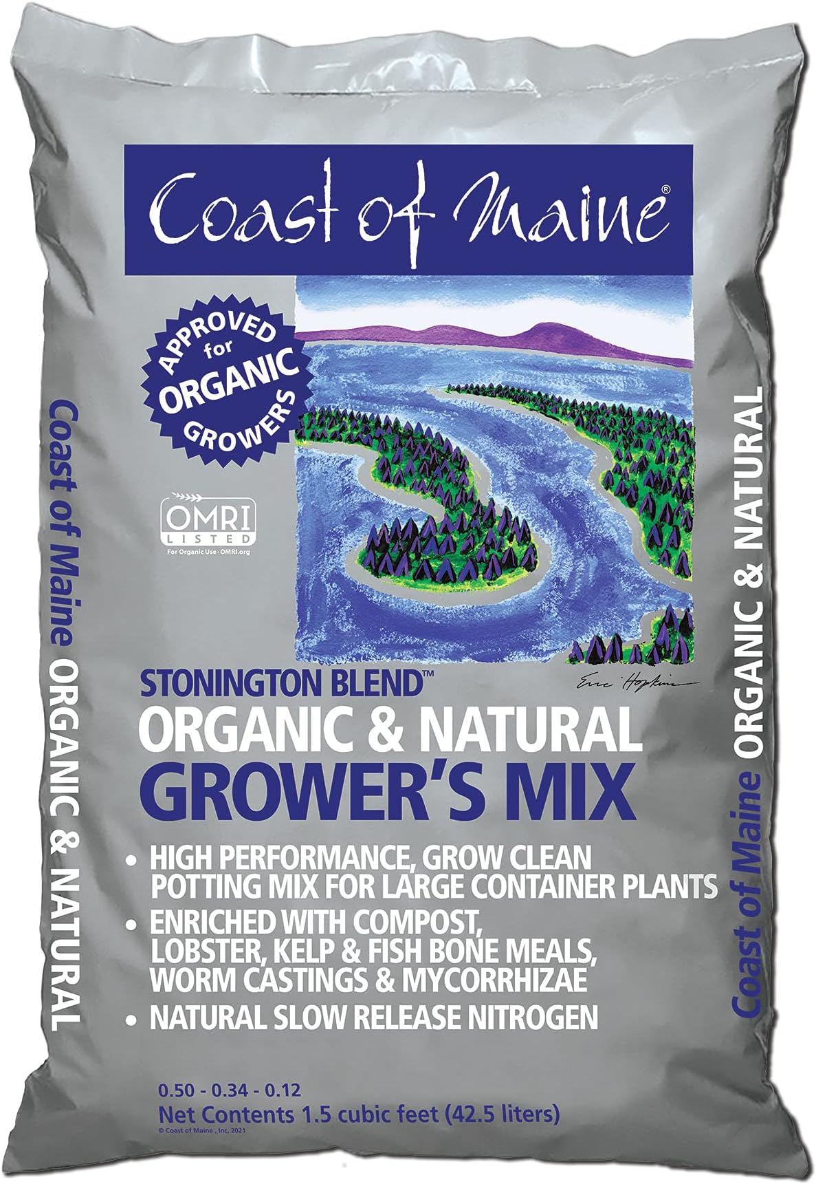 Coast of Maine CMSBO15 Stonington Blend Organic Growers Potting Soil Mix with All Natural Oceanic Ingredients for Planters and Pots, 1.5 Cubic Feet