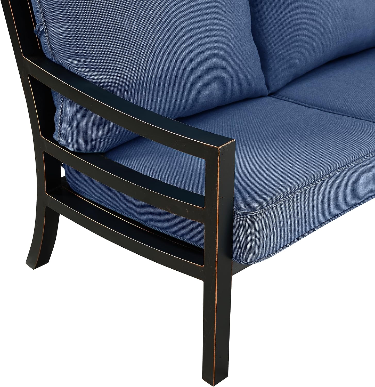 Oakland Living Black Aluminum Patio Deep Seating Outdoor Two Seater Loveseat with Blue Cushions