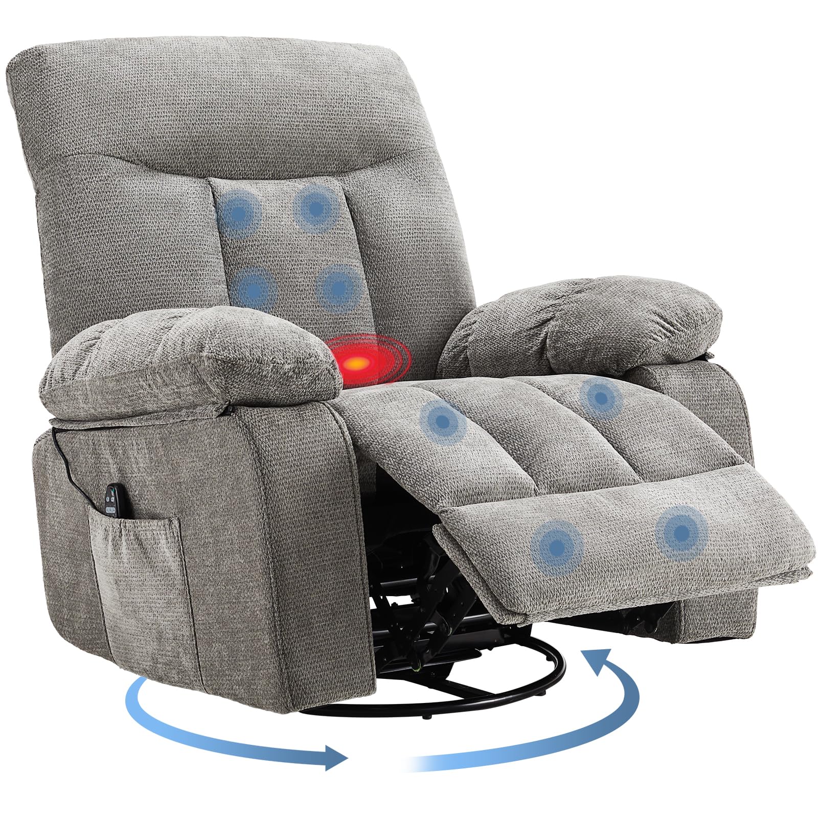 Photo 1 of ***Missing Hardware*** DUMOS Rocker Recliner Chair, Swivel Recliner with Vibration Massage & Lumbar Heating, 270° Rotating Chenille Fabric Recliner with footrest for Living Room & Bedroom, Grey