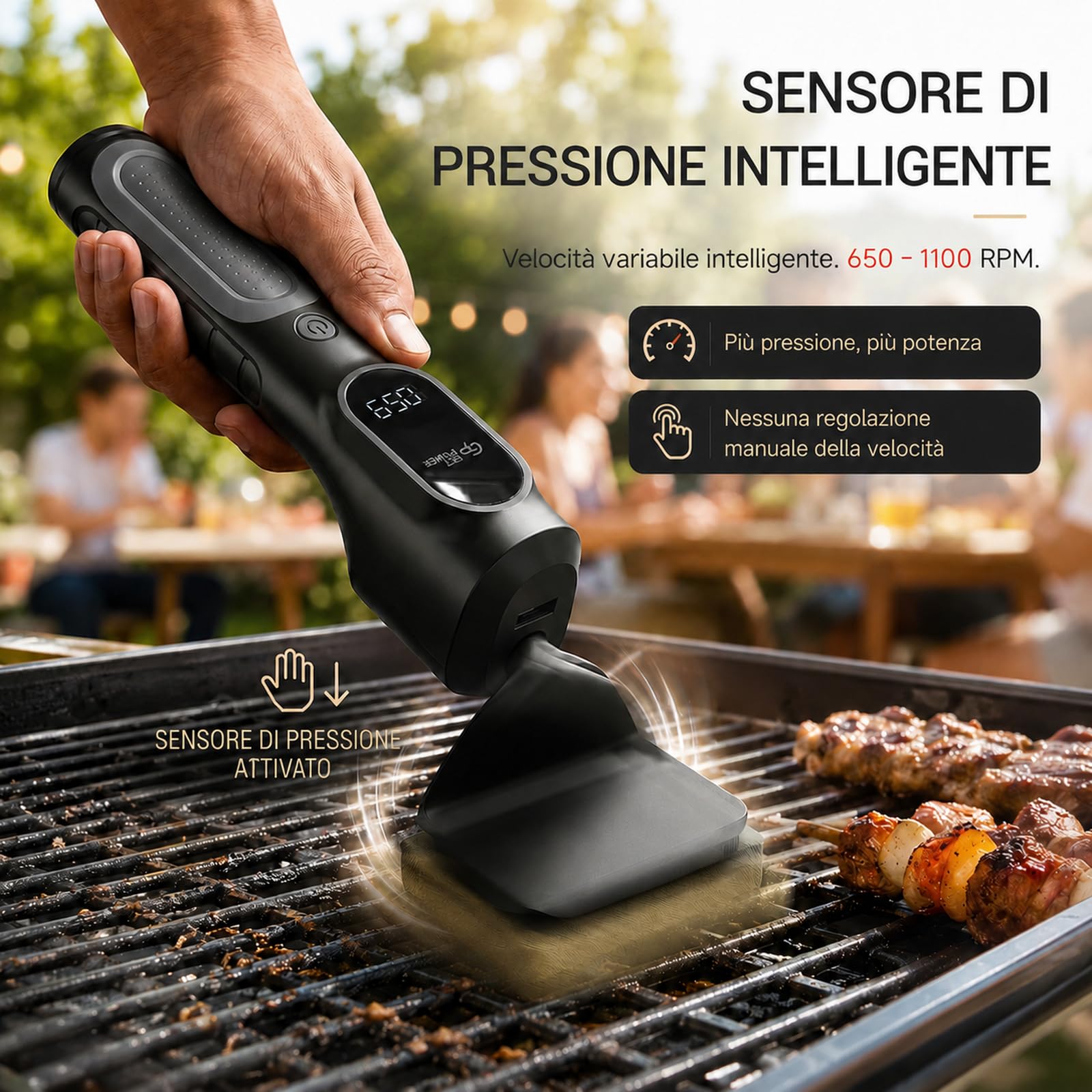Spazzola elettrica per barbecue, controllo automatico della velocità, senza fili, ricaricabile, compatibile con la maggior parte dei dispositivi per barbecue, Autonomia della batteria di 4 ore | Senza fili, ricaricabile, compatibile con la maggior parte d