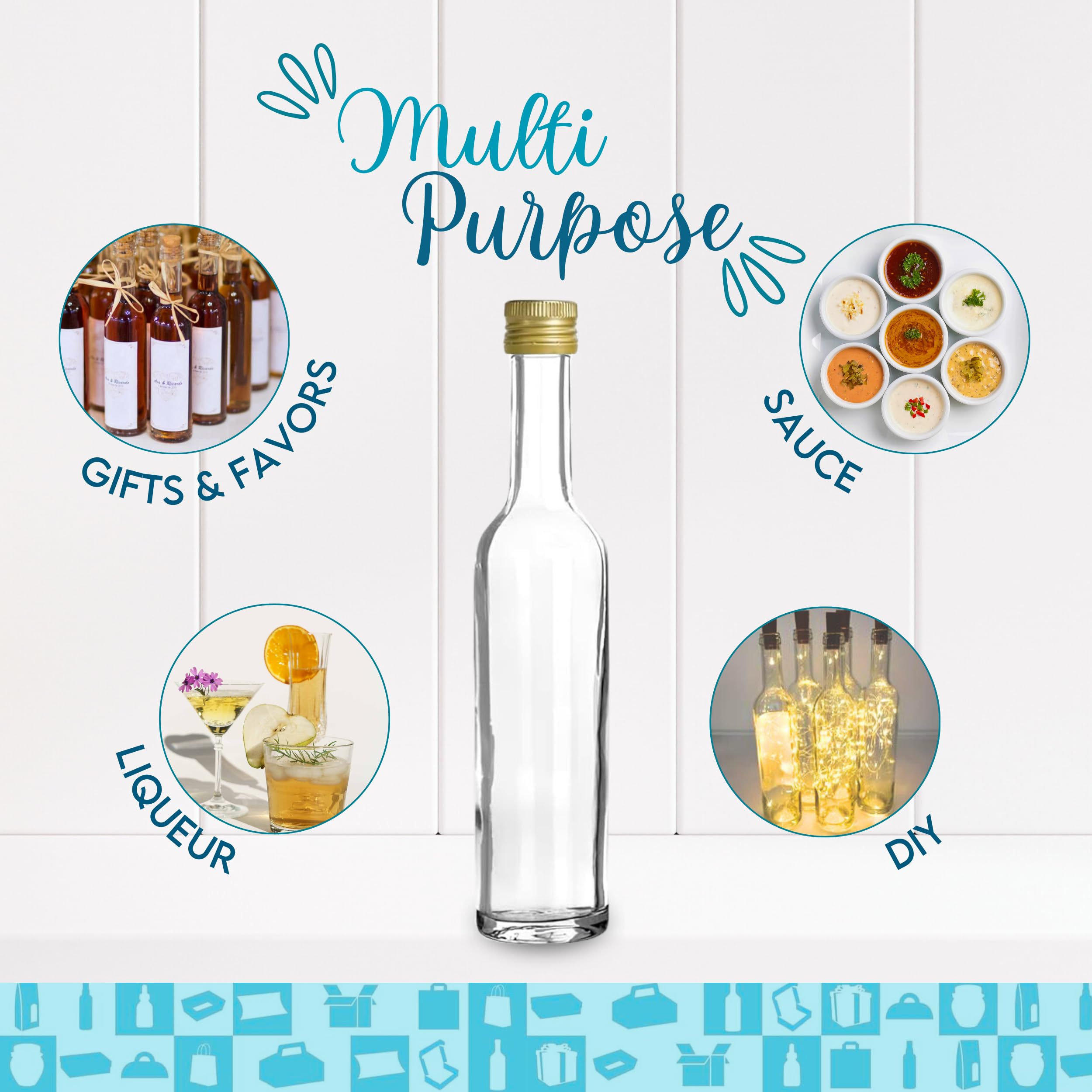 Espirito Rebelde Pack de 20 mini botellas de cristal de 50 ml con tapón de rosca dorada, mini frascos de alcohol, pequeños frascos de muestra, regalos, bodas.