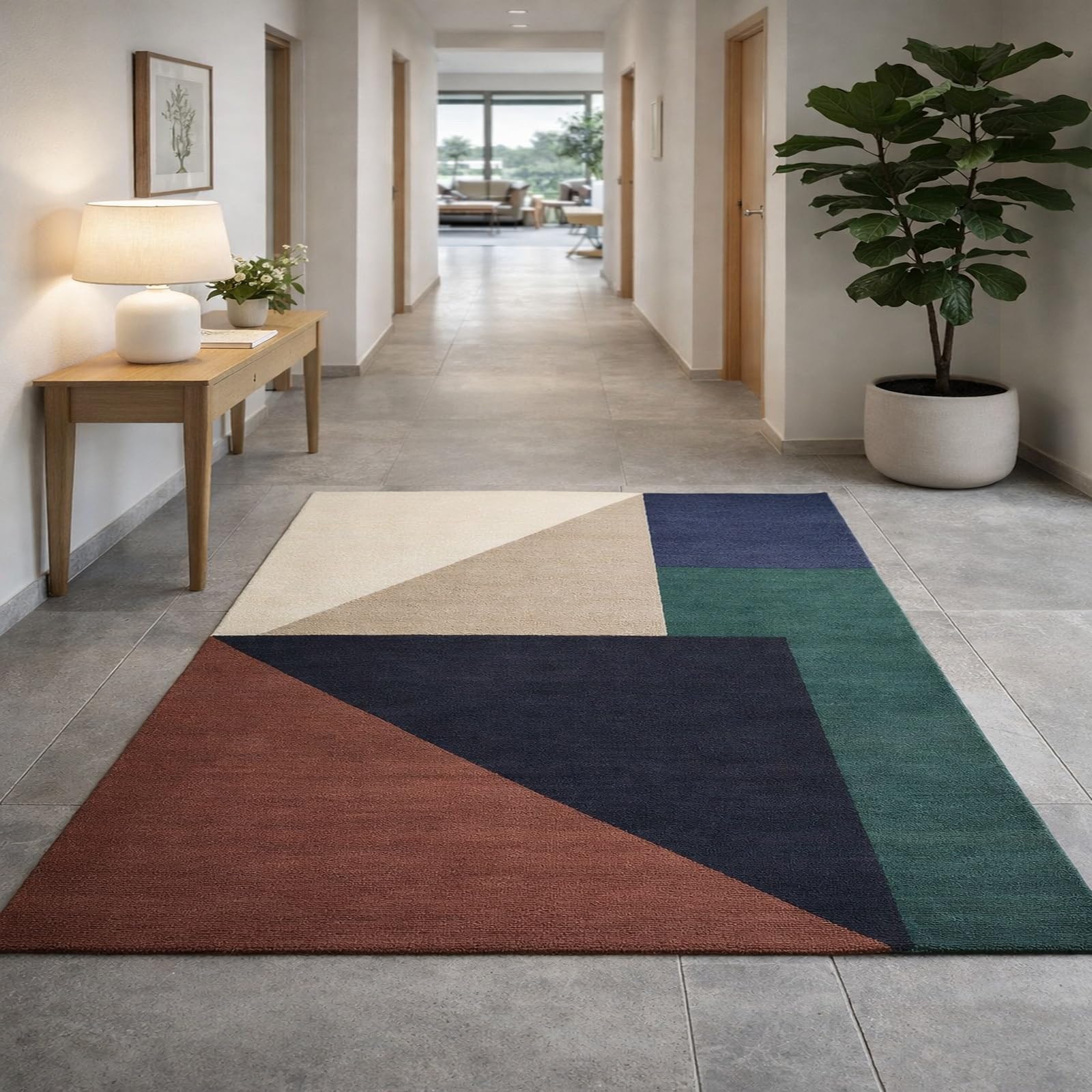 Tapis salon géométrique beige et marron 200 x 280 cm, finitions soignées poils courts