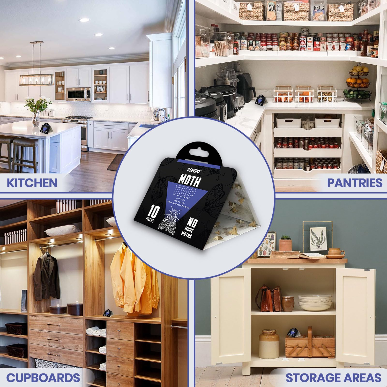 Pantry Mottenfallen für Haus Innen 10 Pack - Extra klebrige Klebefalle für Küche und Lebensmittelaufbewahrung - Samenkornmehl Pheromonfallen für Speisekammermotten