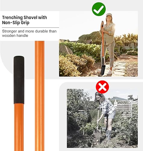 Miniatura 7 de Pala de zanja para excavar, pala de trinchera de 4 pulgadas, pala de zanja resistente con mango de fibra de vidrio, 56 pulgadas