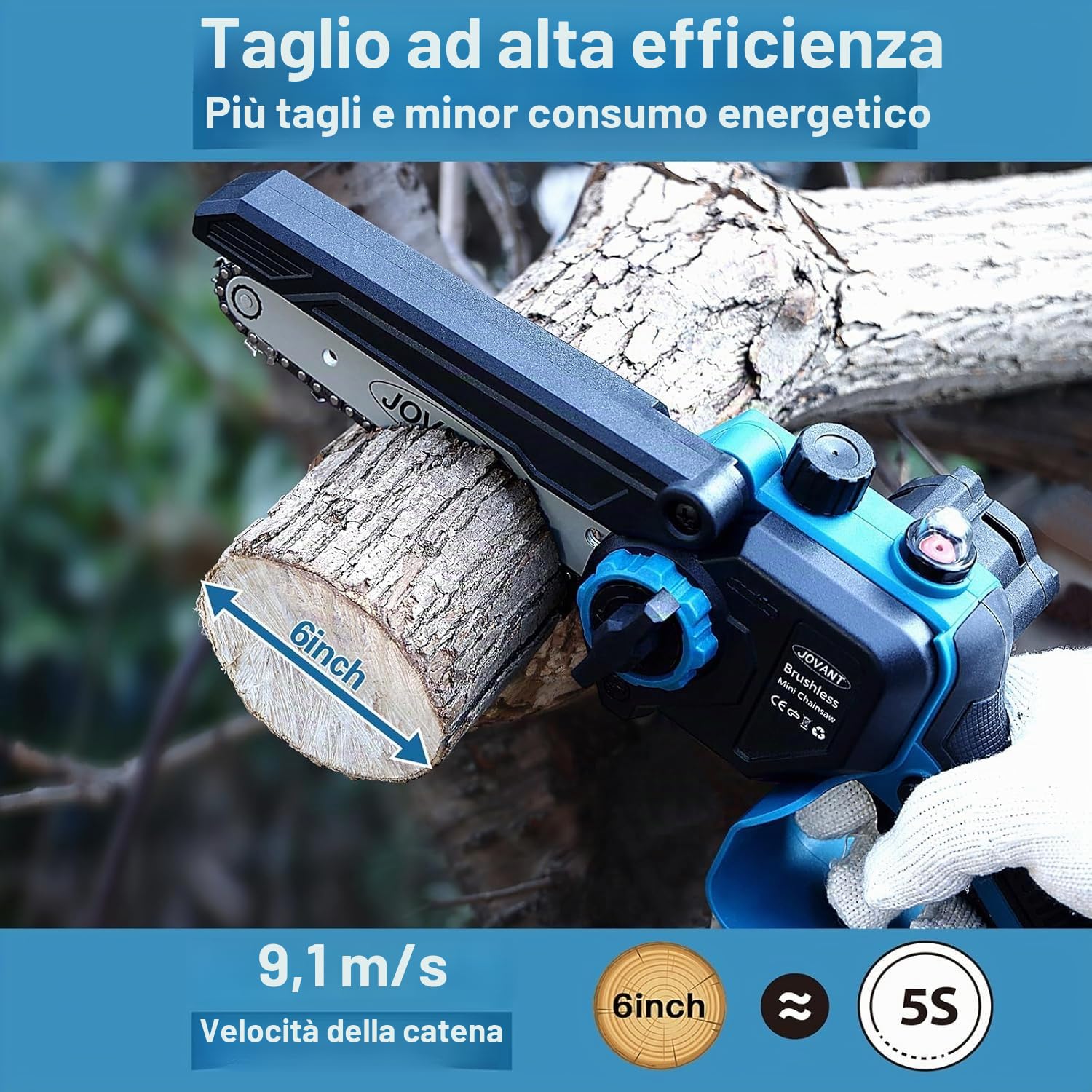 Cesoie elettriche 2 in 1 per potatura a catena, taglierina elettrica per albero da 1,2 pollici, sega a batteria da 6 pollici con batteria da 20 V 4,0 Ah, attrezzi da giardino per rami di alberi