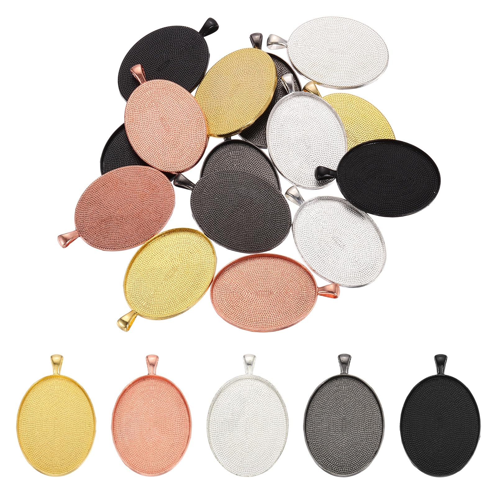 PATIKIL 20 Pcs Pendant Trays for Jewelry Making, 30 x 40mm Blank Pendants Zinc Alloy Oval Bezel Settings Flat Base for Necklace Bracelet Photo Charm Art Making Supplies, Silver-5 Colors