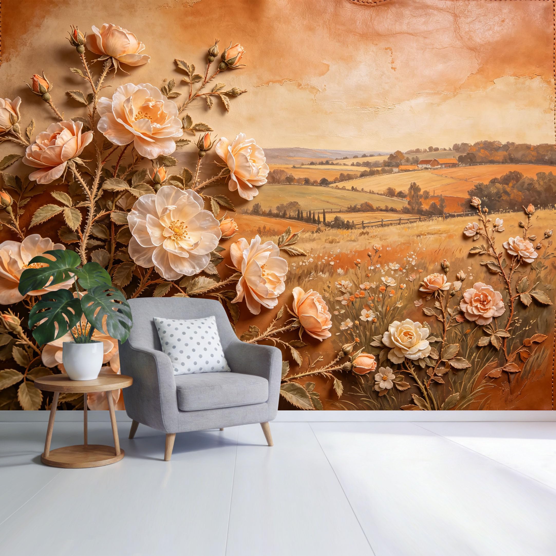 Custom Size Wall Mural Pastoral Rose Garden Landscape 3D Textured Floral Countryside Scene SelfAdhesive Wall Fabric Removable Wallpaper for Home Office Decor