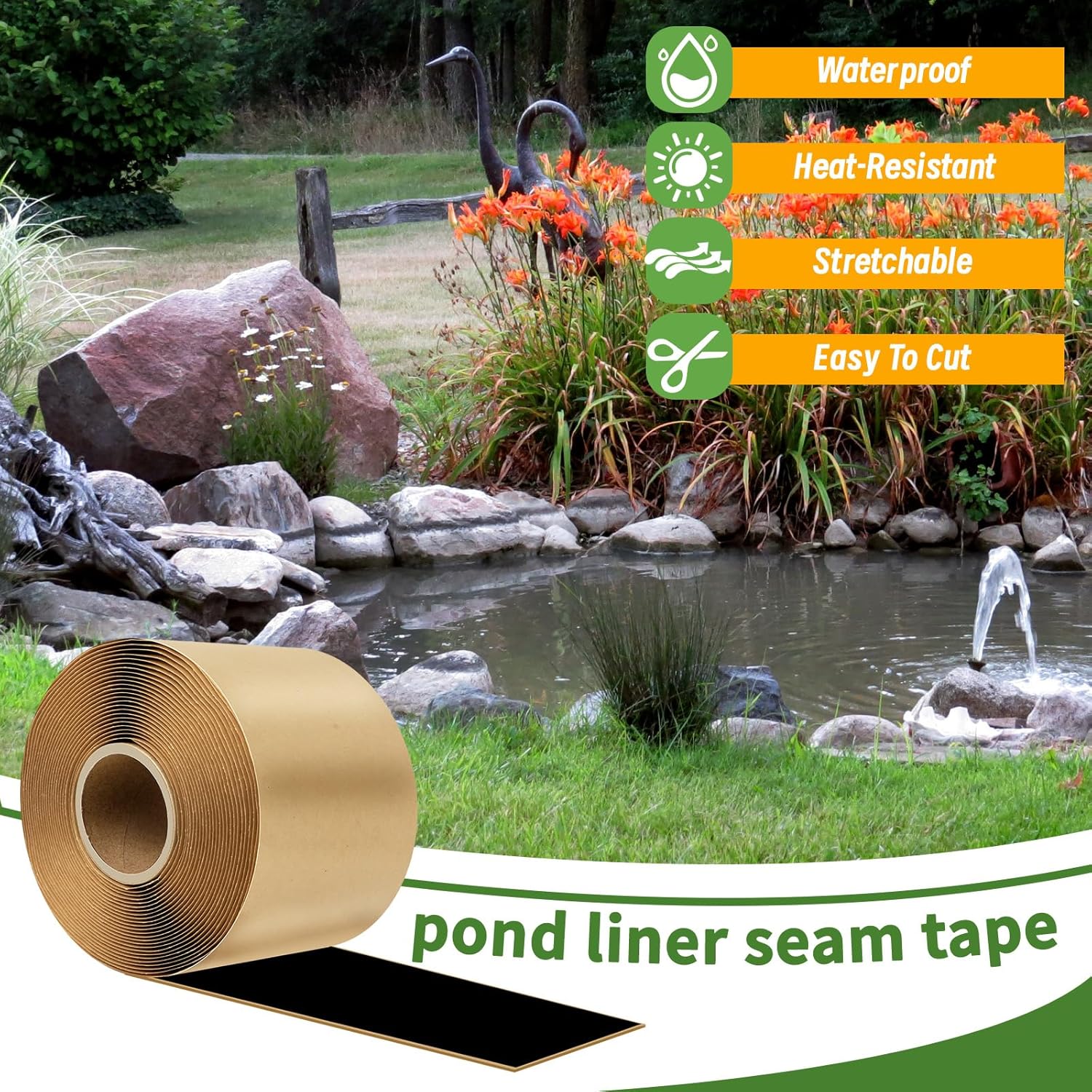 U0U 2PCS Pond Liner Seam Tape,3" x 40' Self Adhesive Double Sided Butyl Pond Seam Tape for EPDM Pond Liners,Waterproof Sealing Tape for EPDM Pond Liner Garden Cover Repair
