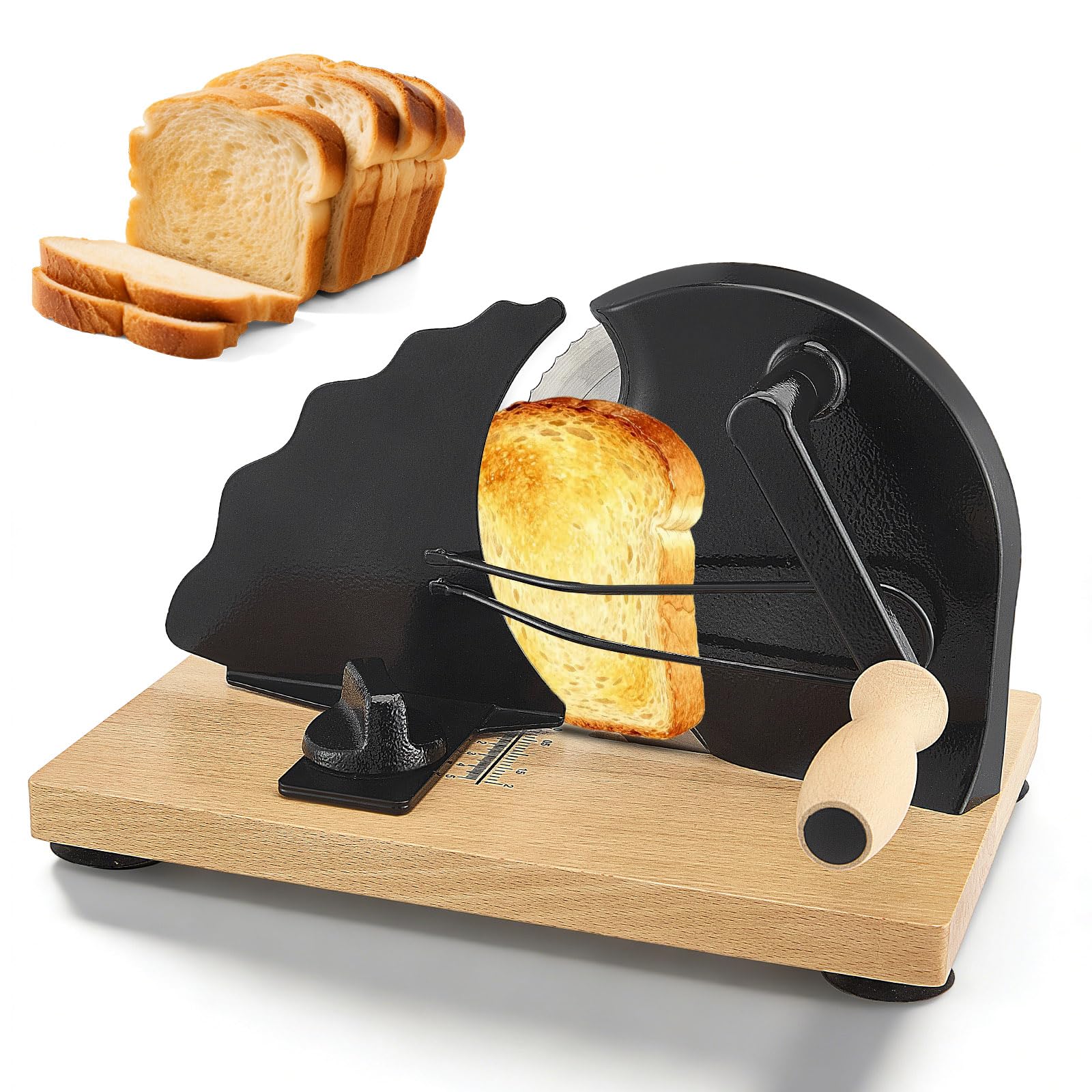 Affettatrice manuale per il pane con linee e ventose, lama in acciaio inox, spessore di taglio regolabile 0-21 mm per dischi uniformi, ideale per uso domestico e gastronomico