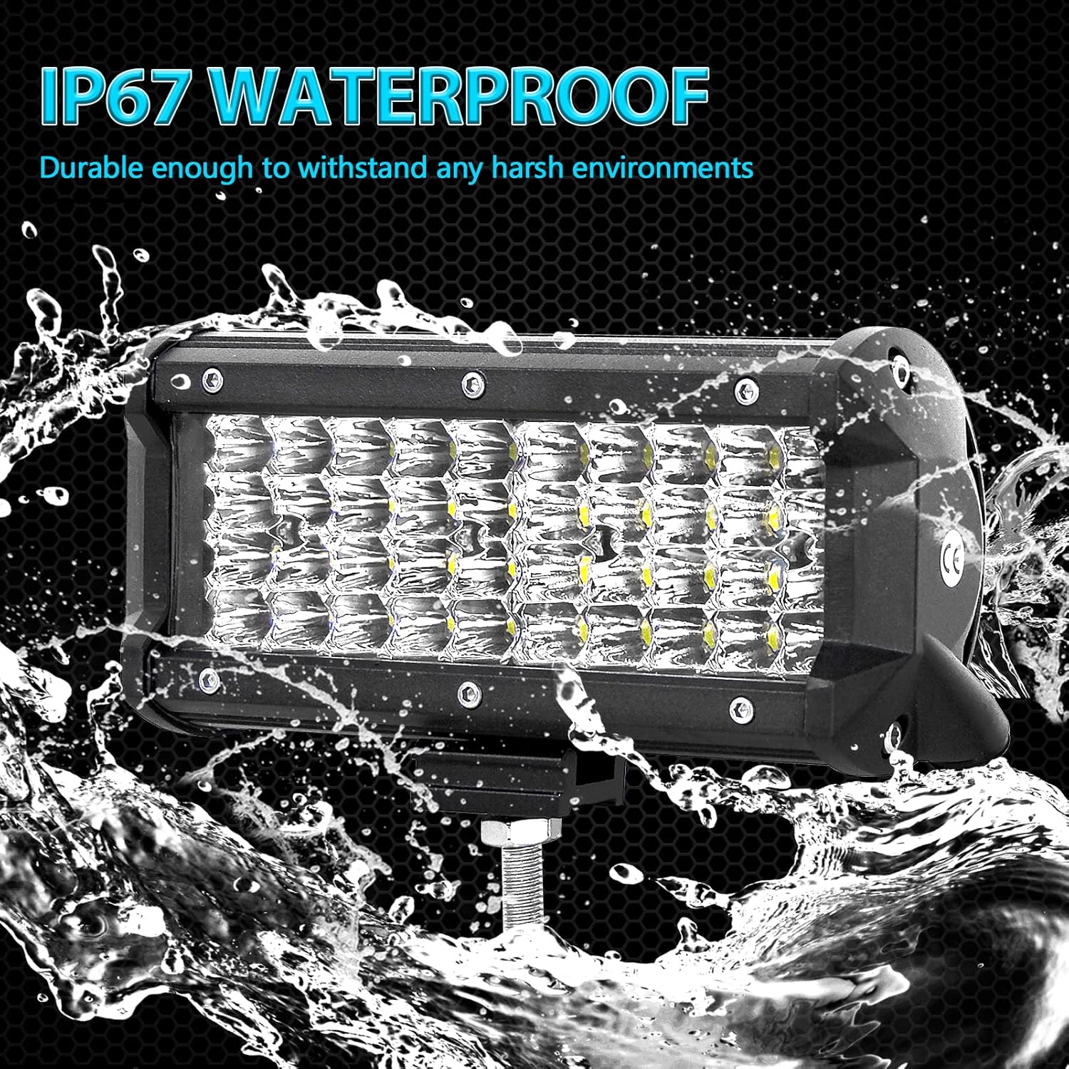 Willpower 2 Pieces 7 inch 120W Quad Row LED Light Bar Work Light Spot Flood Beam 12V 24V for Trucks Tractor 4X4 Jeep Boat Off Road Auto Fog Driving Lamp, Waterproof IP67