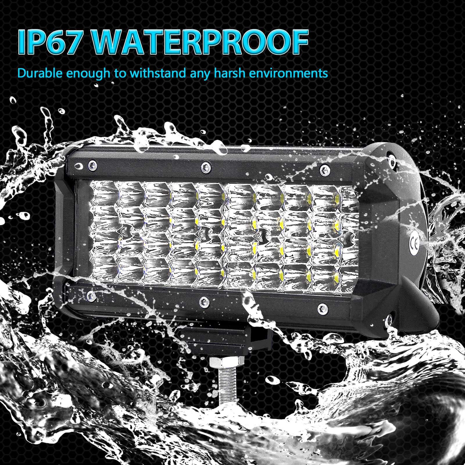 RIGIDON Listwa oświetleniowa LED 2 szt. 7 cali 120 W, 9D czterorzędowa wiązka punktowa 12 V 24 V do samochodów terenowych ciężarówek SUV UTE ATV 4 x 4 ciągniki koparka wodoodporna lampa robocza, 6000 K białe reflektory
