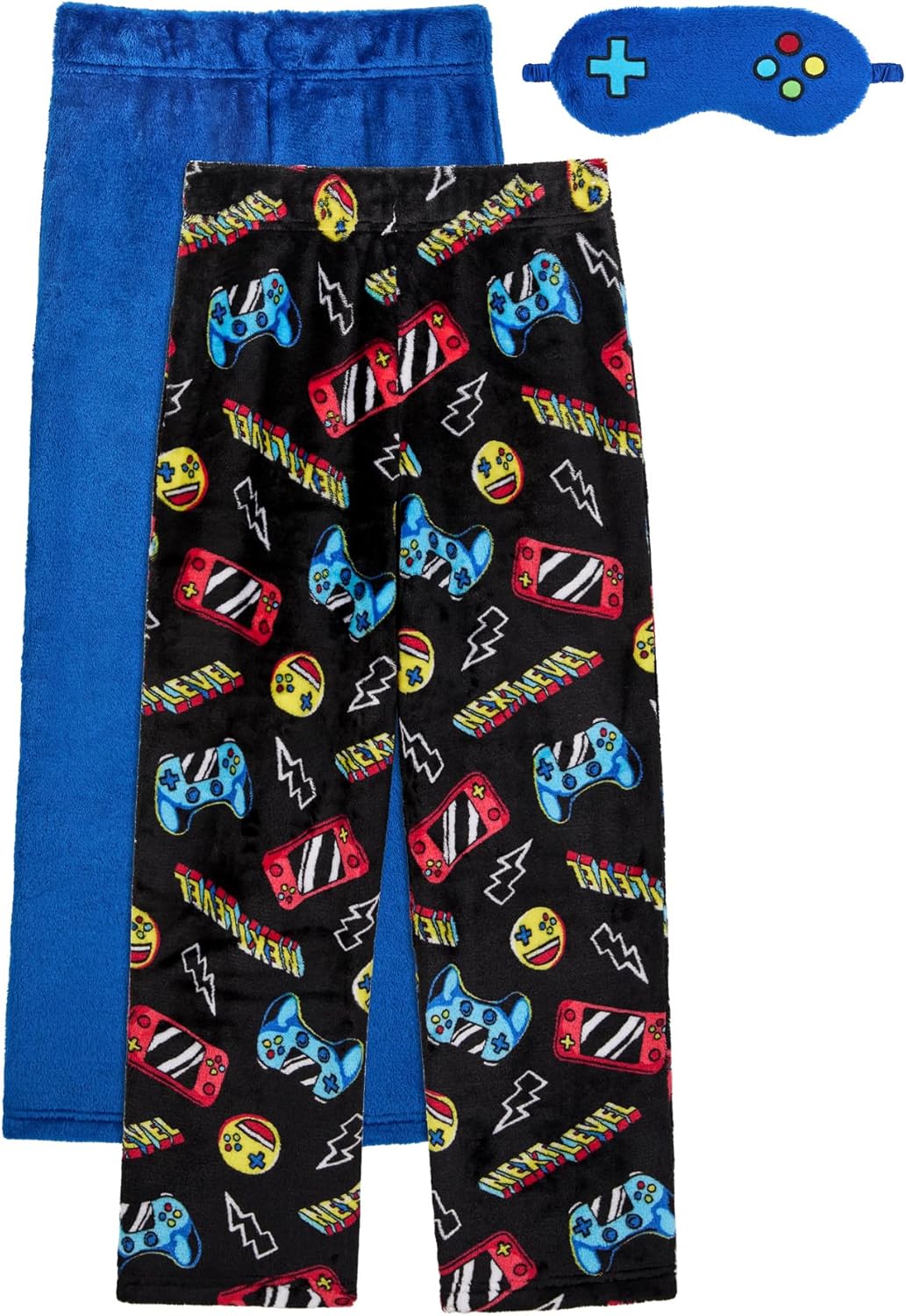 Saint Eve Kids Boys Fuzzy 2 Pack Pajama Pants & Matching Sleep Mask - Super Soft Fleece - Sleep & Lounge PJ Pants for Kids