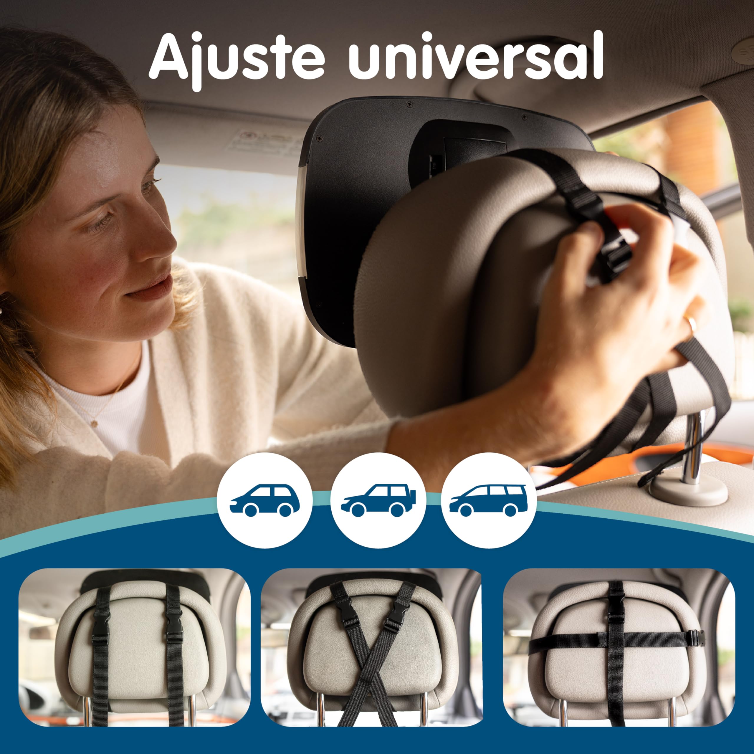 Onco Espejo Coche Bebé Con LED - 2 Modos de Luz Ambiental, 100% Irrompible, Ajuste Universal y Orientable 360°, Asiento Trasero, Retrovisor, Accesorios