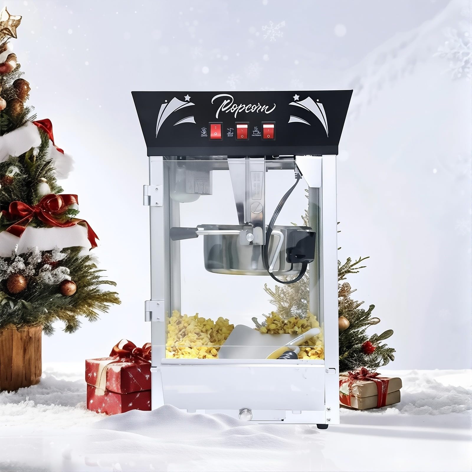 Commercial Popcorn Machine, 12 Ounce Popcorn Popper with Stainless Steel Kettle, Tempered Glass Panels, 850W Countertop Popcorn Maker for Business, Home Theaters, Parties and Events (Black)