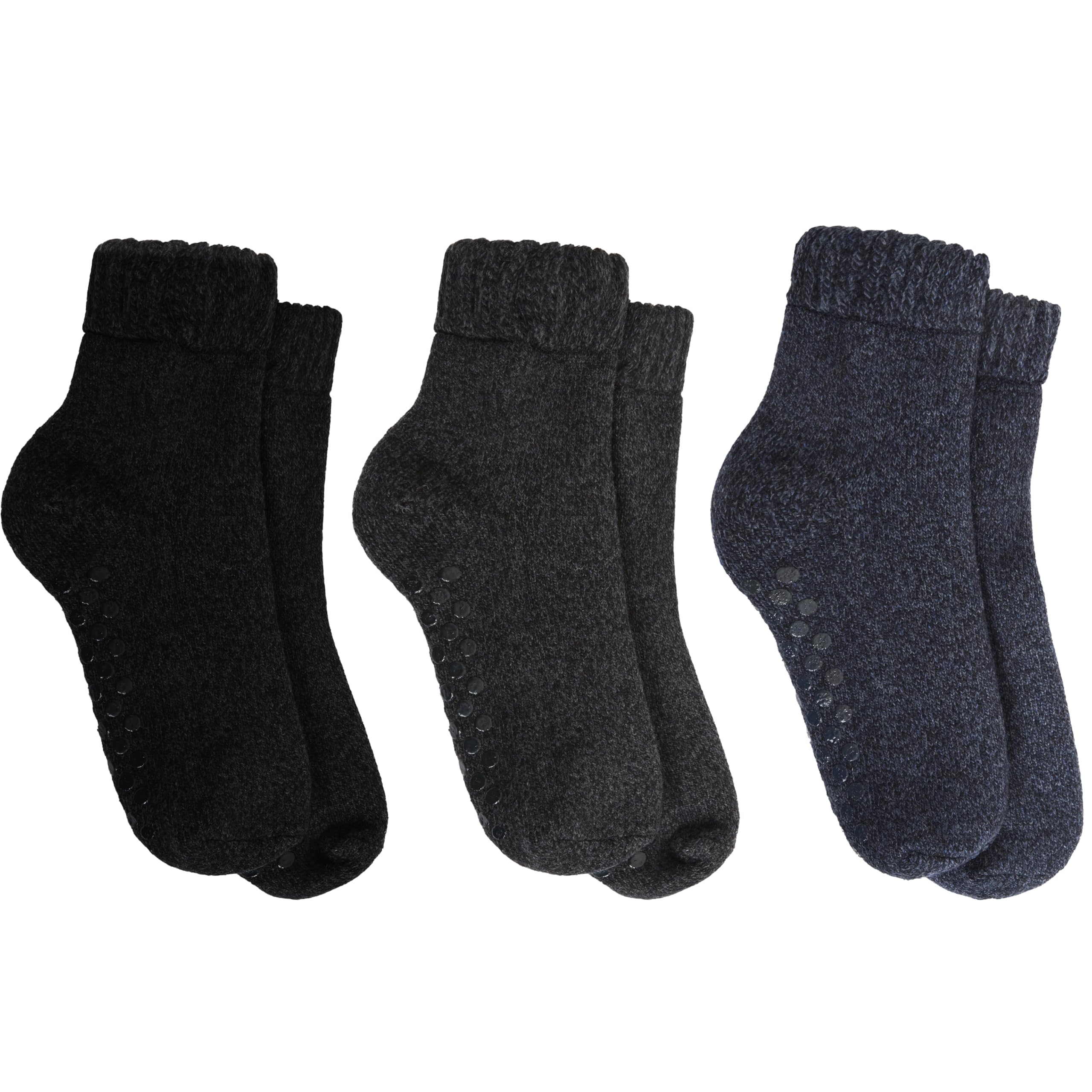 Sock Stack Men's Black 3 Pairs Of Merino Wool Slipper Socks Thermal Lounge Sock With Non Slip Soles Navy Grey Size 6-11