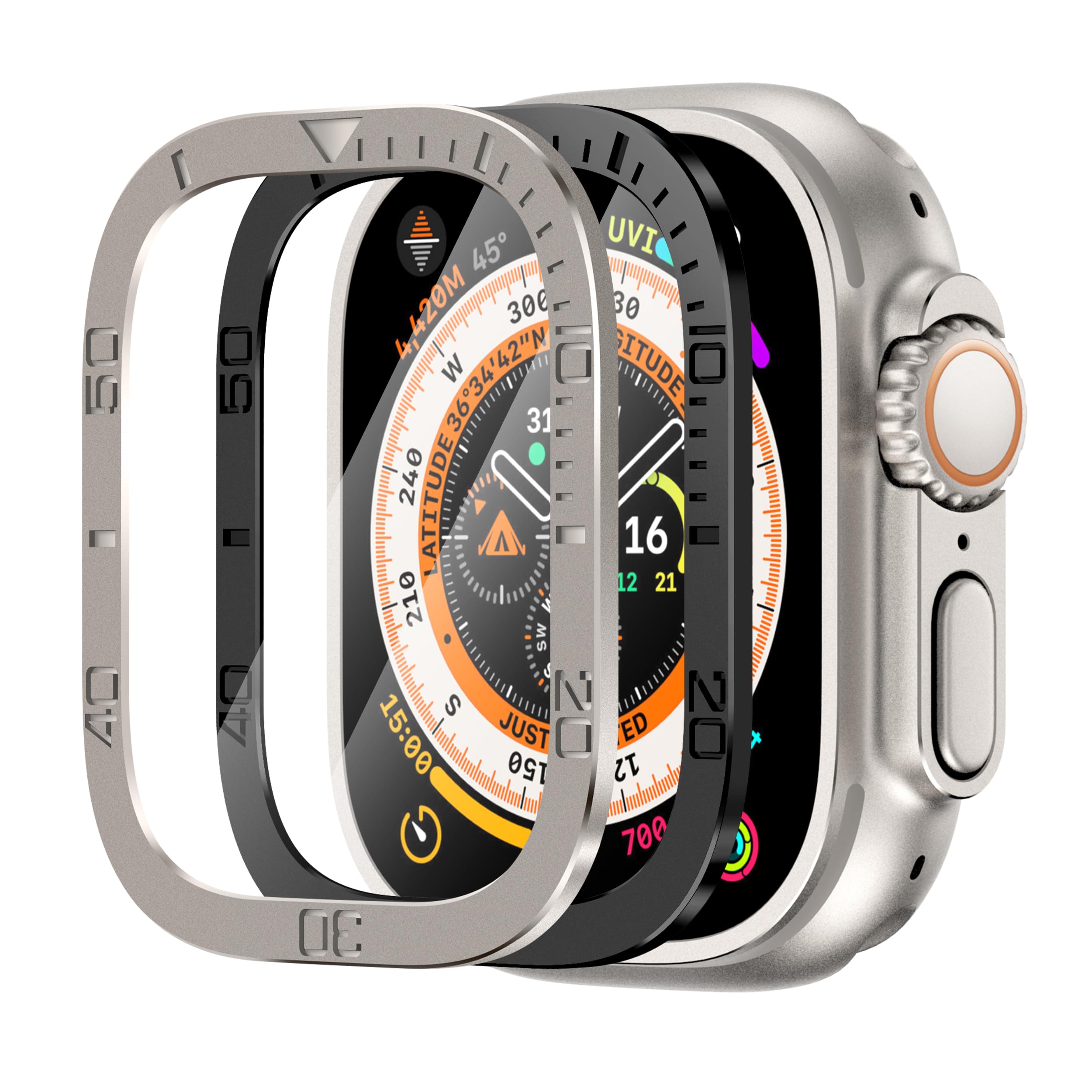 SWUU 2 Pack Tempered Glass Screen Protector with Titanium Alloy Frame Compatible with Apple Watch Ultra 3 / Ultra 2 / Ultra Screen Protector 49mm,