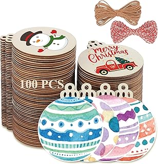 FCDECOR 100PCS Christmas Wooden Ornaments Unfinished, DIY Christmas Crafts for Kids, Wood Slices DIY Crafts Supplies for Girls Adults, Christmas Ornaments Holiday Decoration